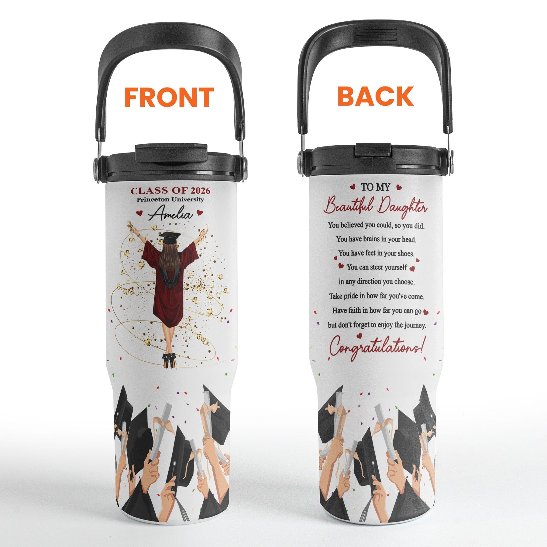 Graduation Congratulation Enjoy The Journey - Personalized 30oz Tumbler With Handle