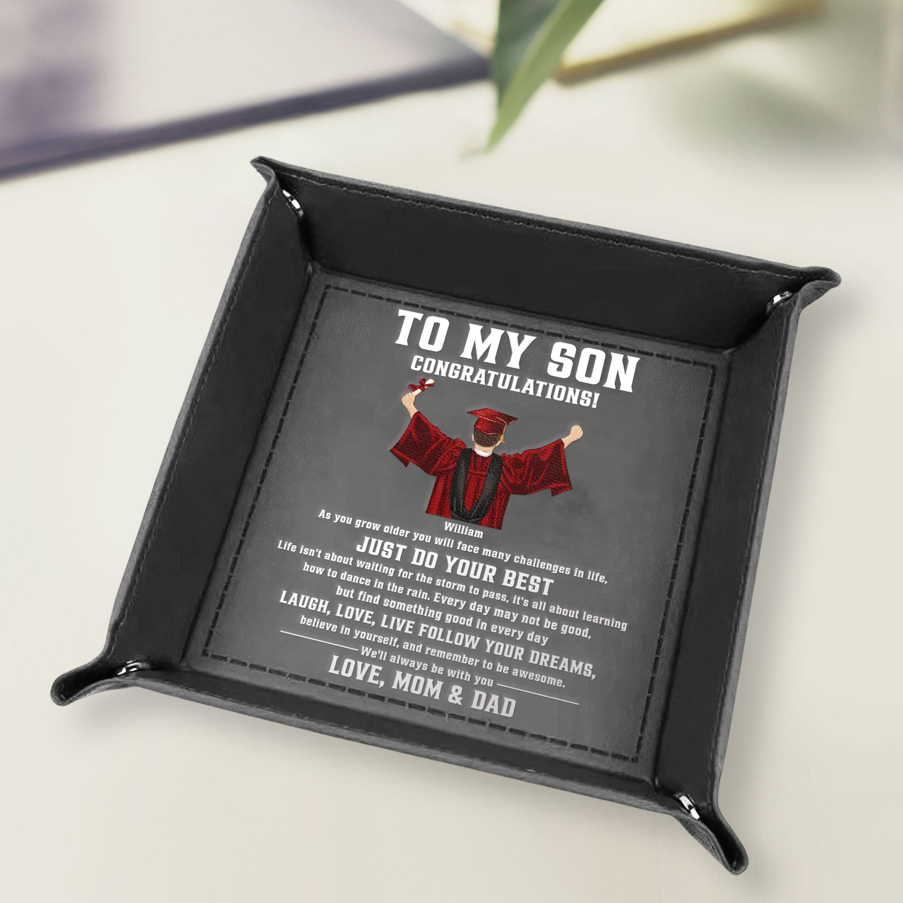 Graduation Follow Your Dreams Believe In Yourself - Personalized Leather Valet Tray