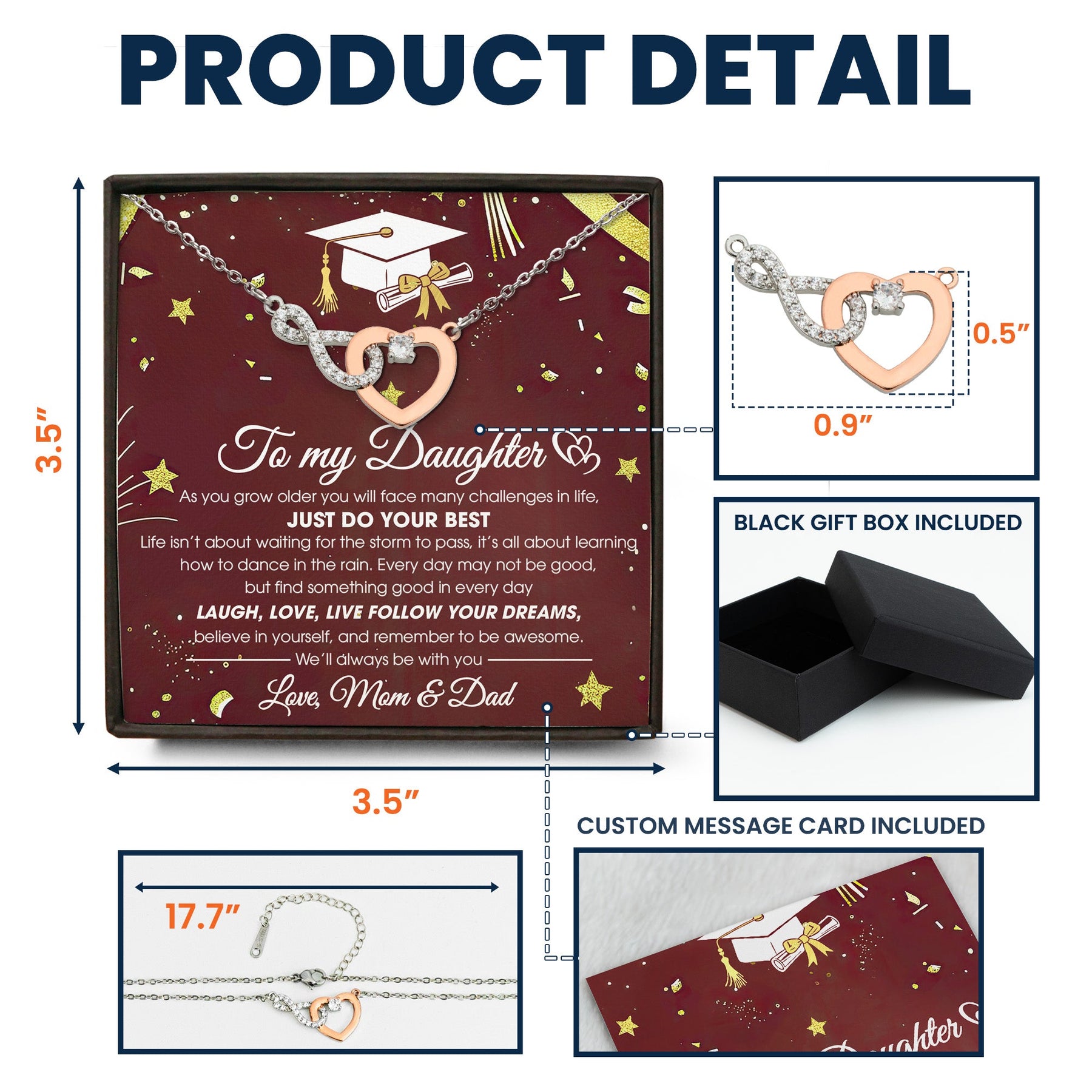 Graduation Gift Daughter Believe In Yourself - Personalized Infinity Heart Necklace