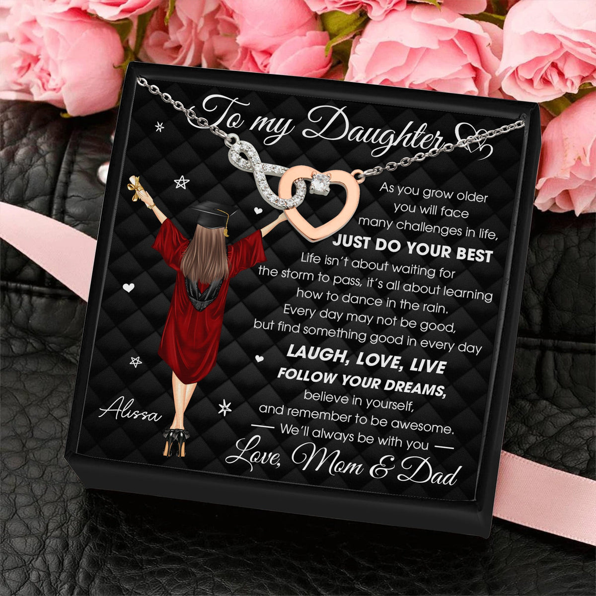 Graduation Gift Daughter Just Do Your Best - Personalized Infinity Heart Necklace
