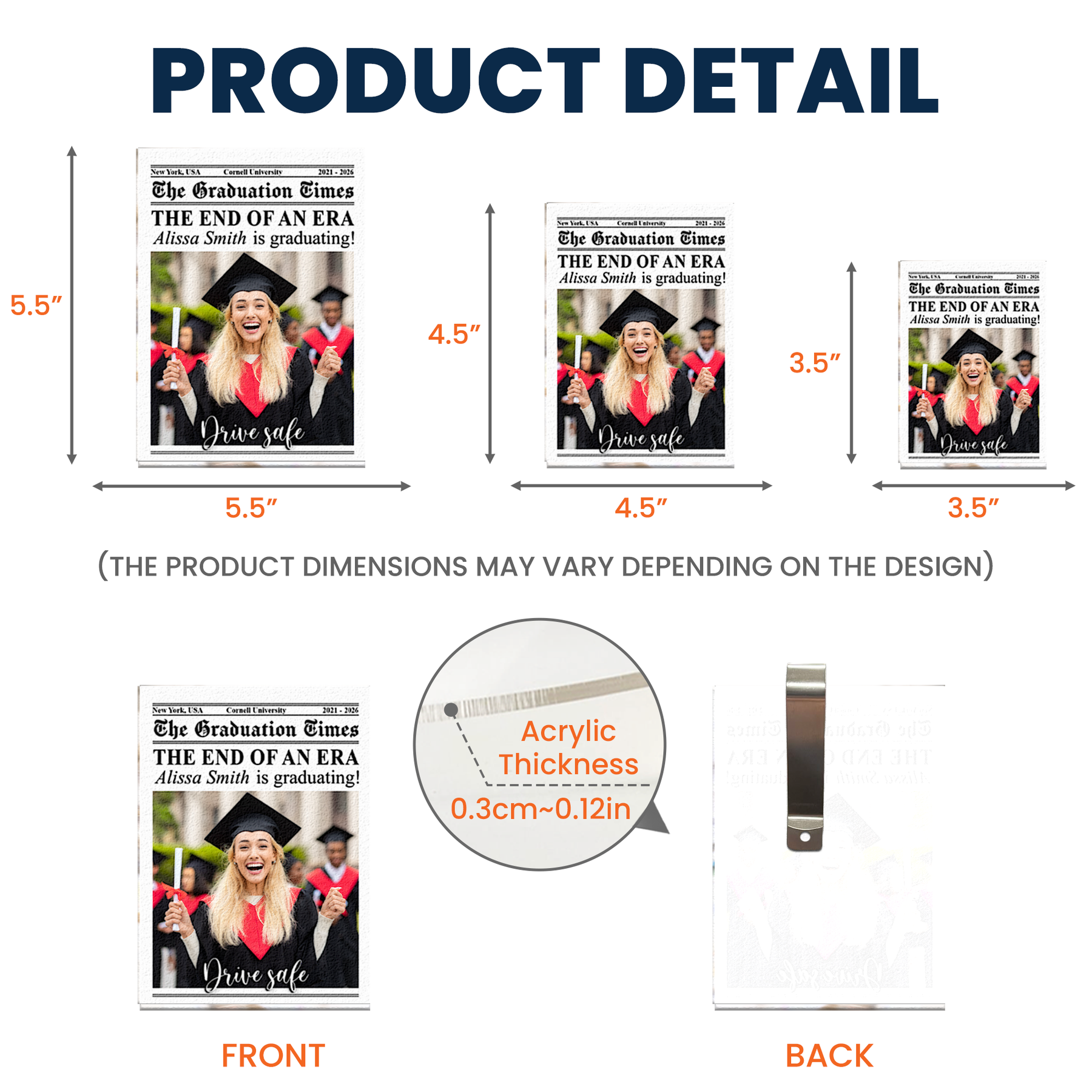 Graduation Gift Drive Safe The End Of An Era - Personalized Acrylic Photo Visor Clip