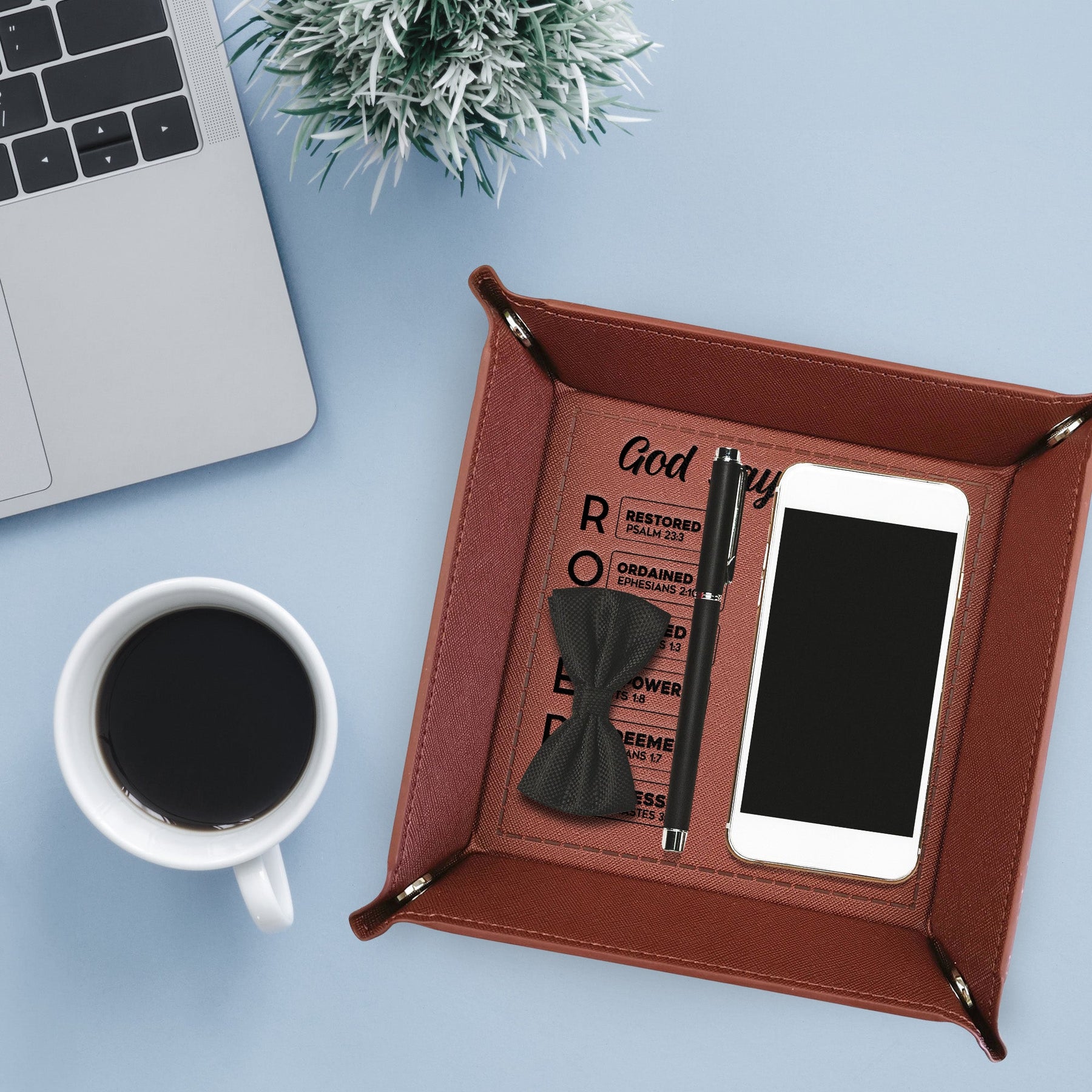 Graduation Gift For Him - God Says You Are - Personalized Leather Valet Tray