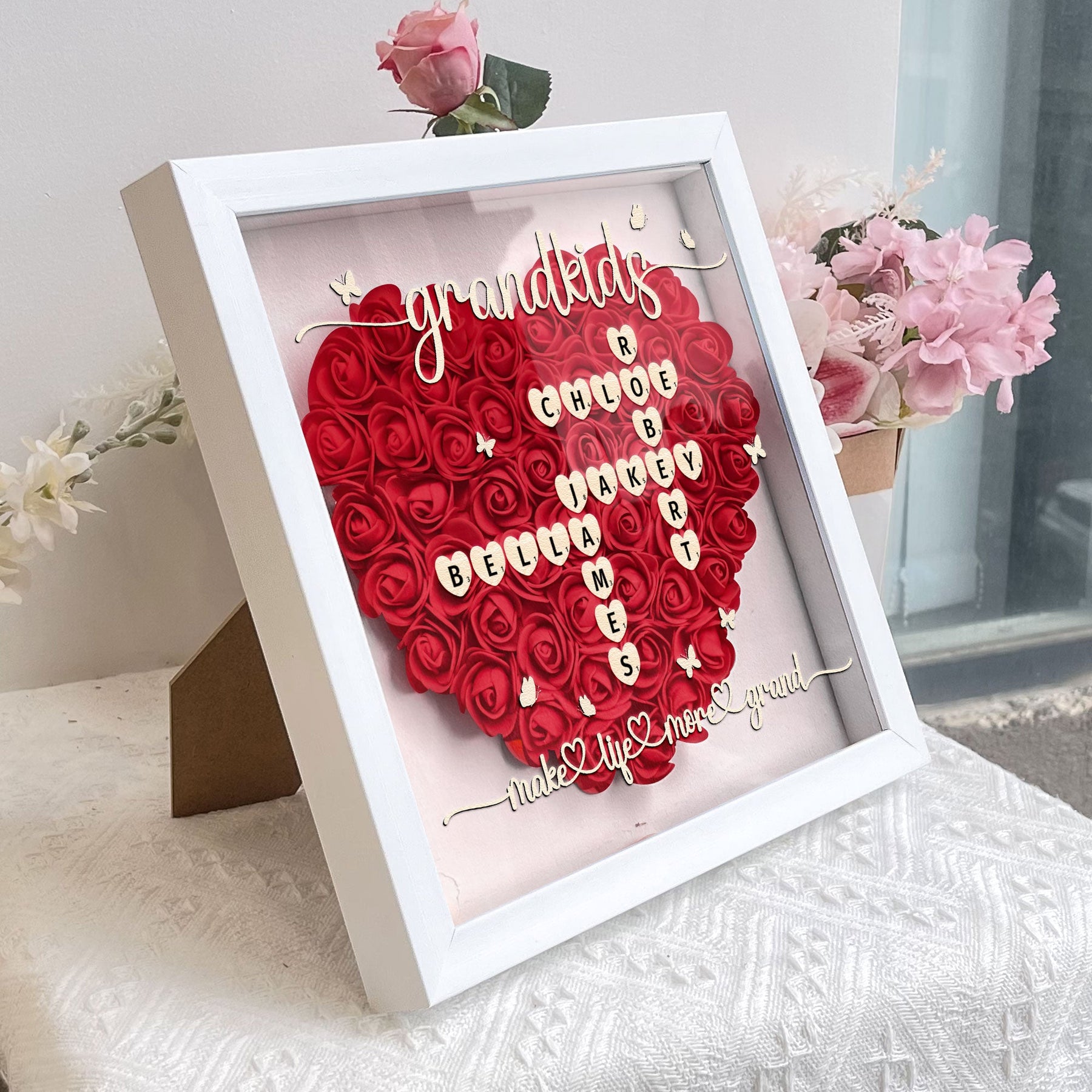 Grandkids Make Life More Grand - Personalized Flower Shadow Box
