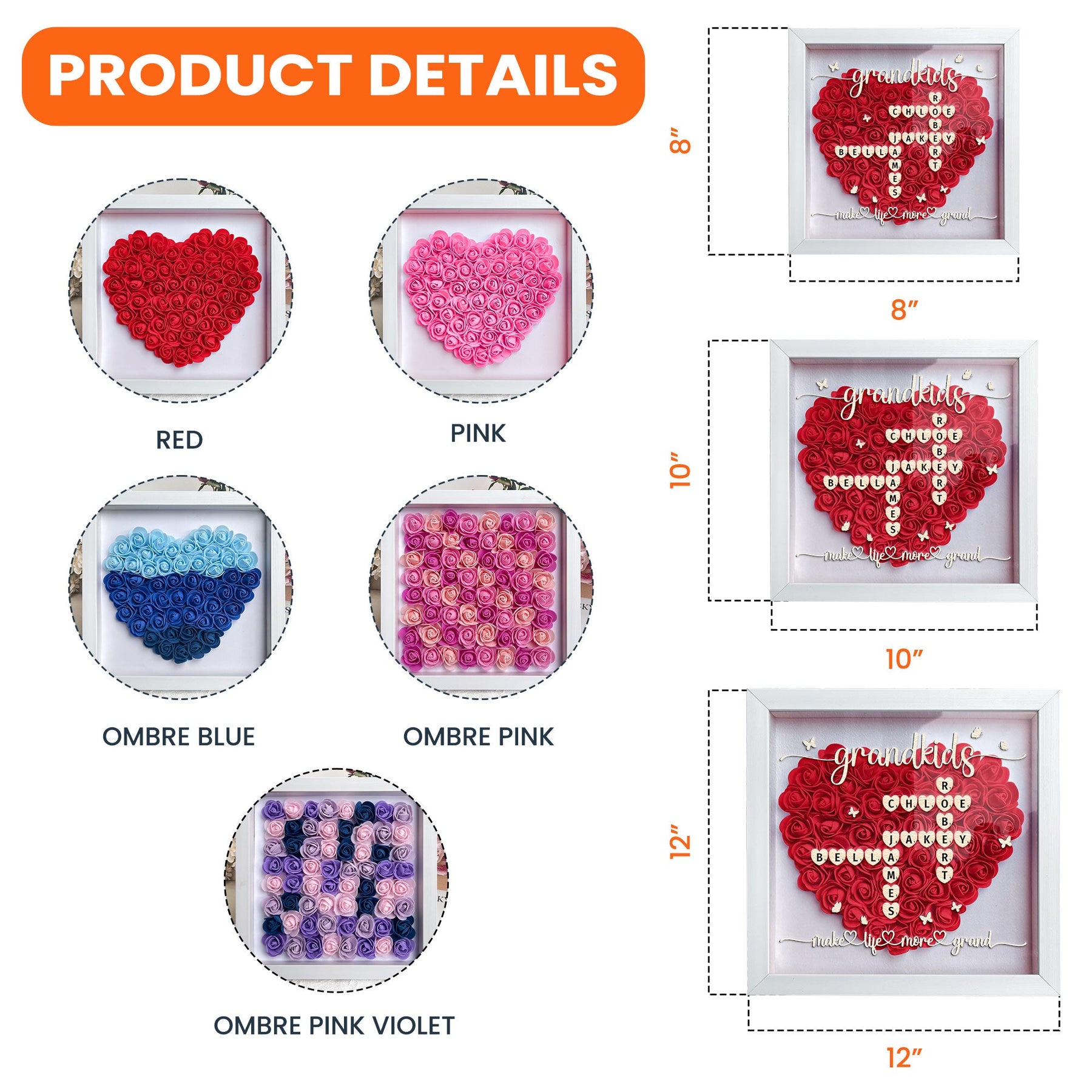 Grandkids Make Life More Grand - Personalized Flower Shadow Box