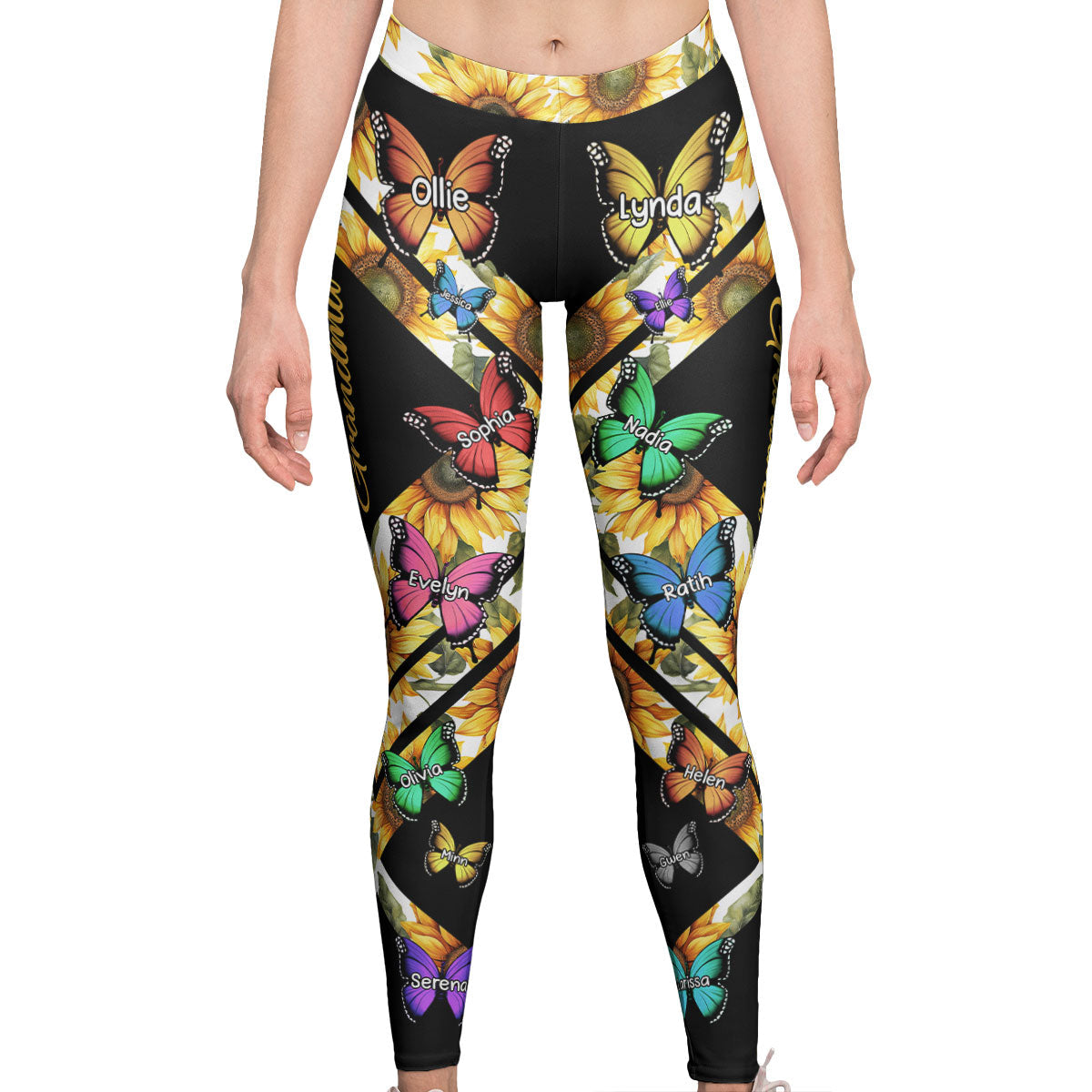 Grandma Custom Kid Names Butterfly Style - Personalized Leggings