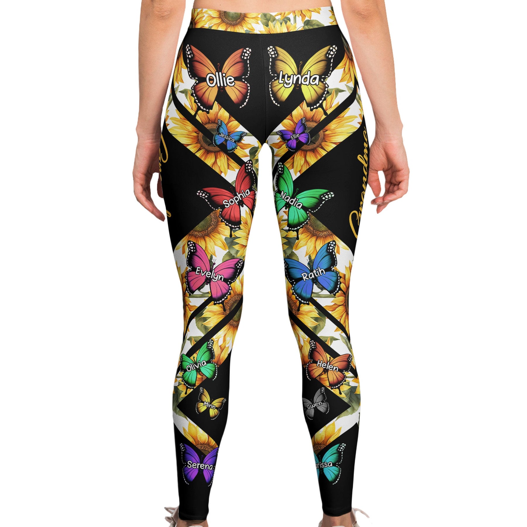 Grandma Custom Kid Names Butterfly Style - Personalized Leggings