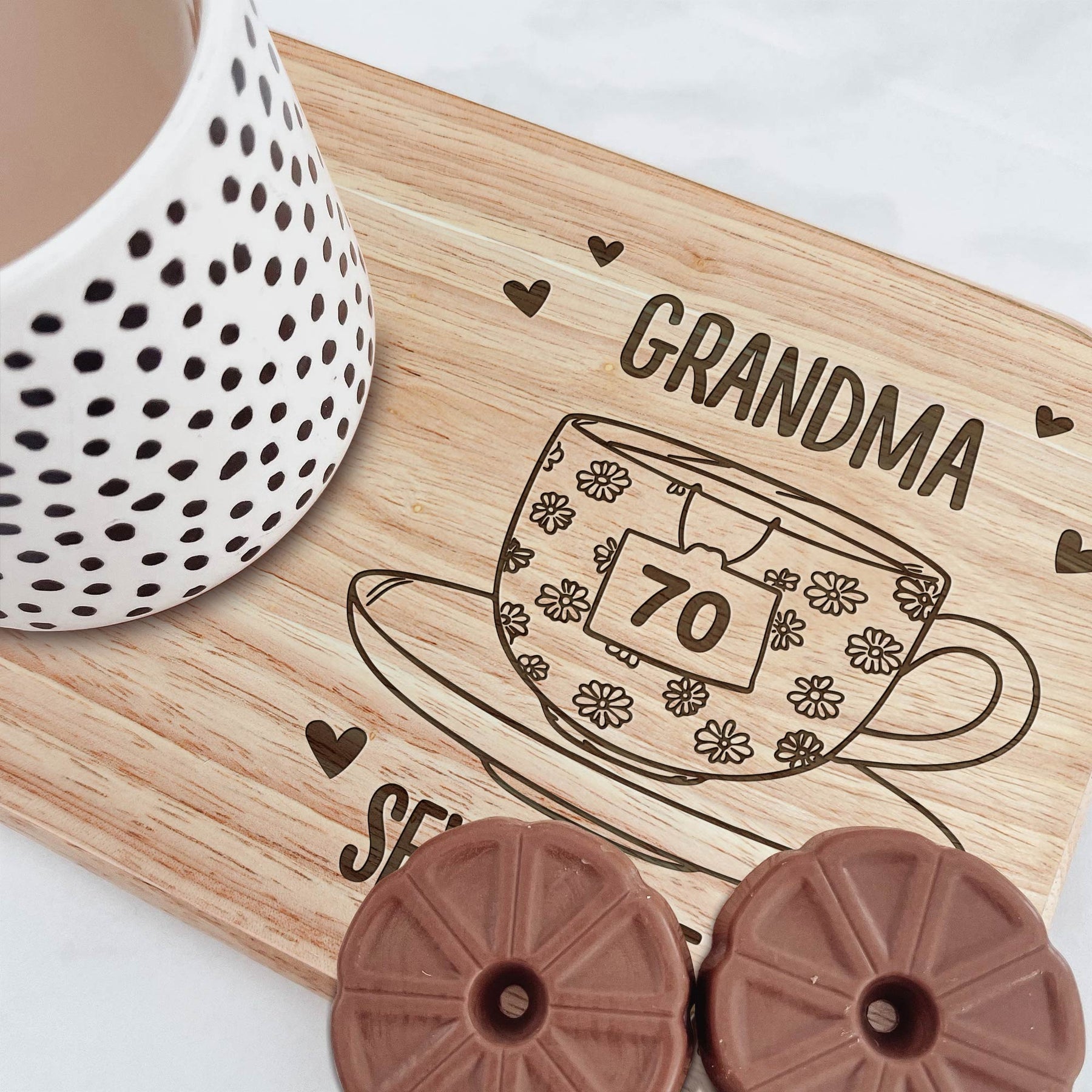 Grandma Seven-Tea - Custom Engraved Wooden Tea & Biscuit Board