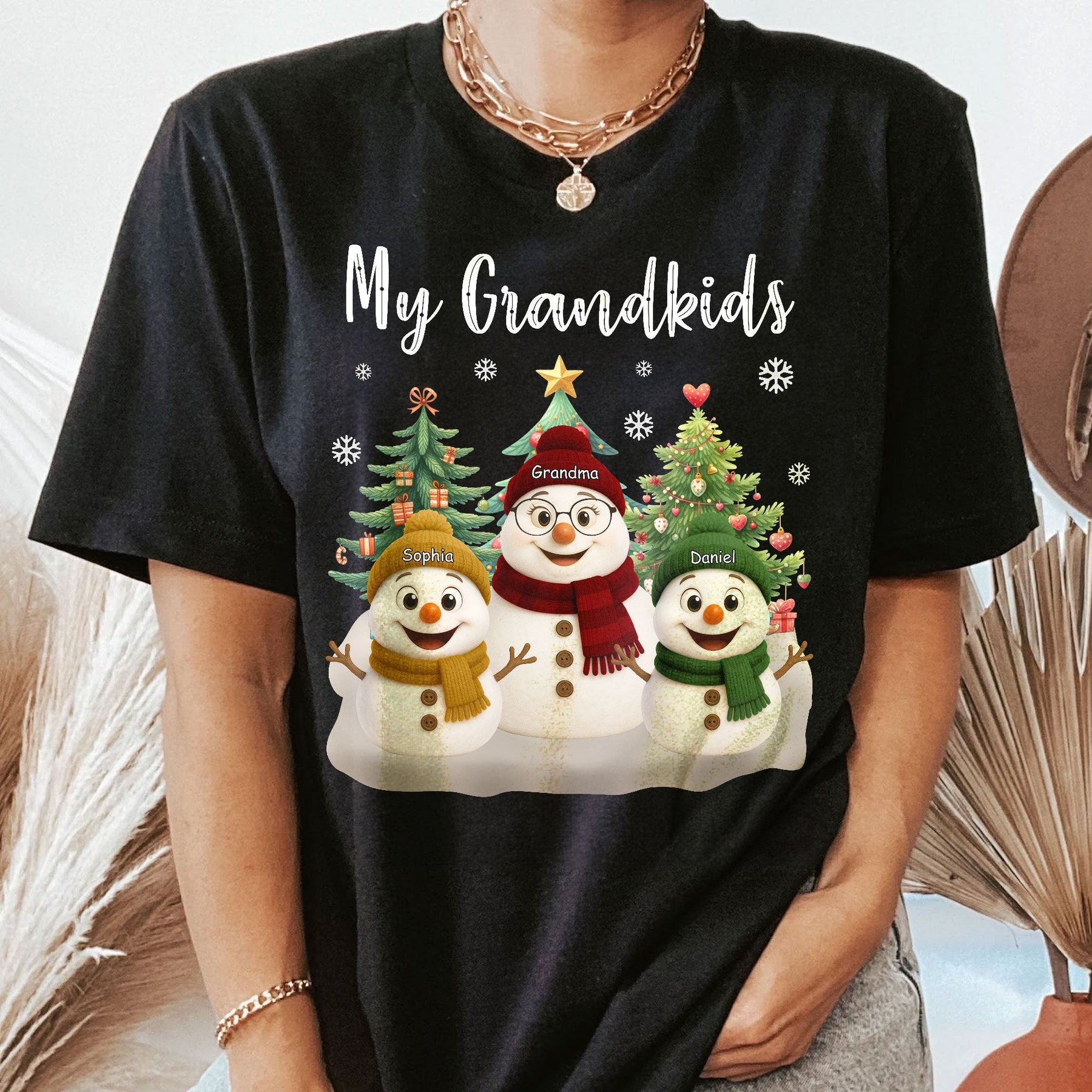 Grandma Snowman With Grandkids Lovely - Personalized Shirt