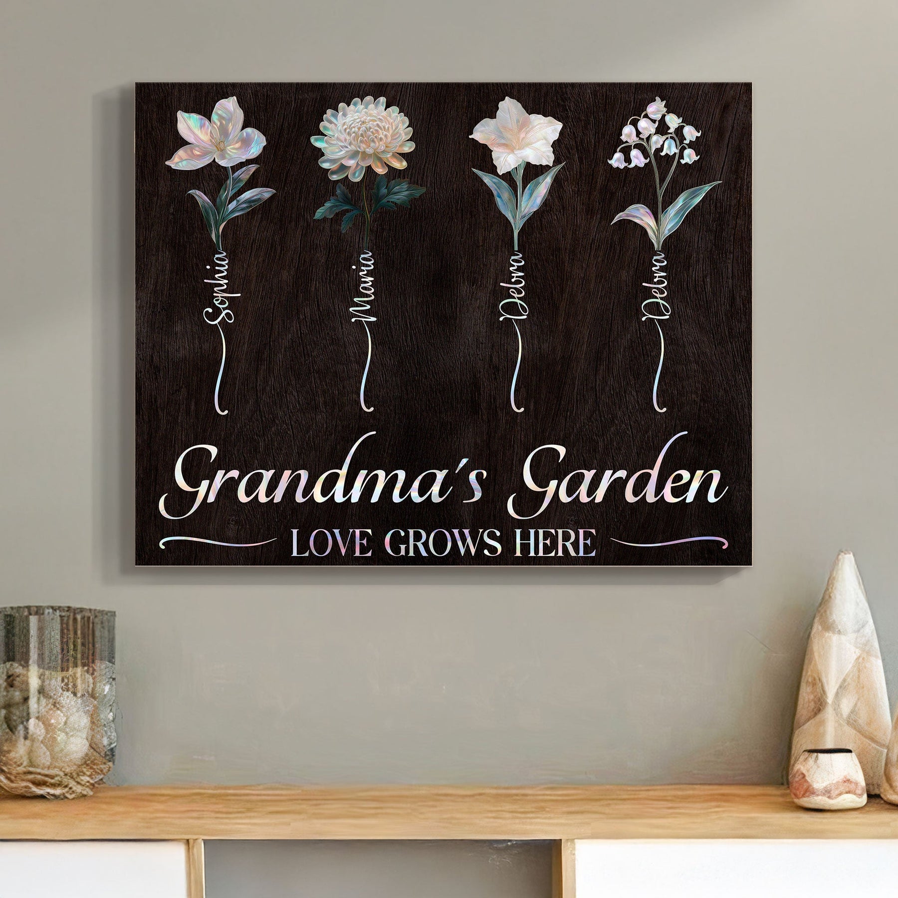 Grandma's Garden - Mother Of Pearl Effect - Personalized Wood Plaque