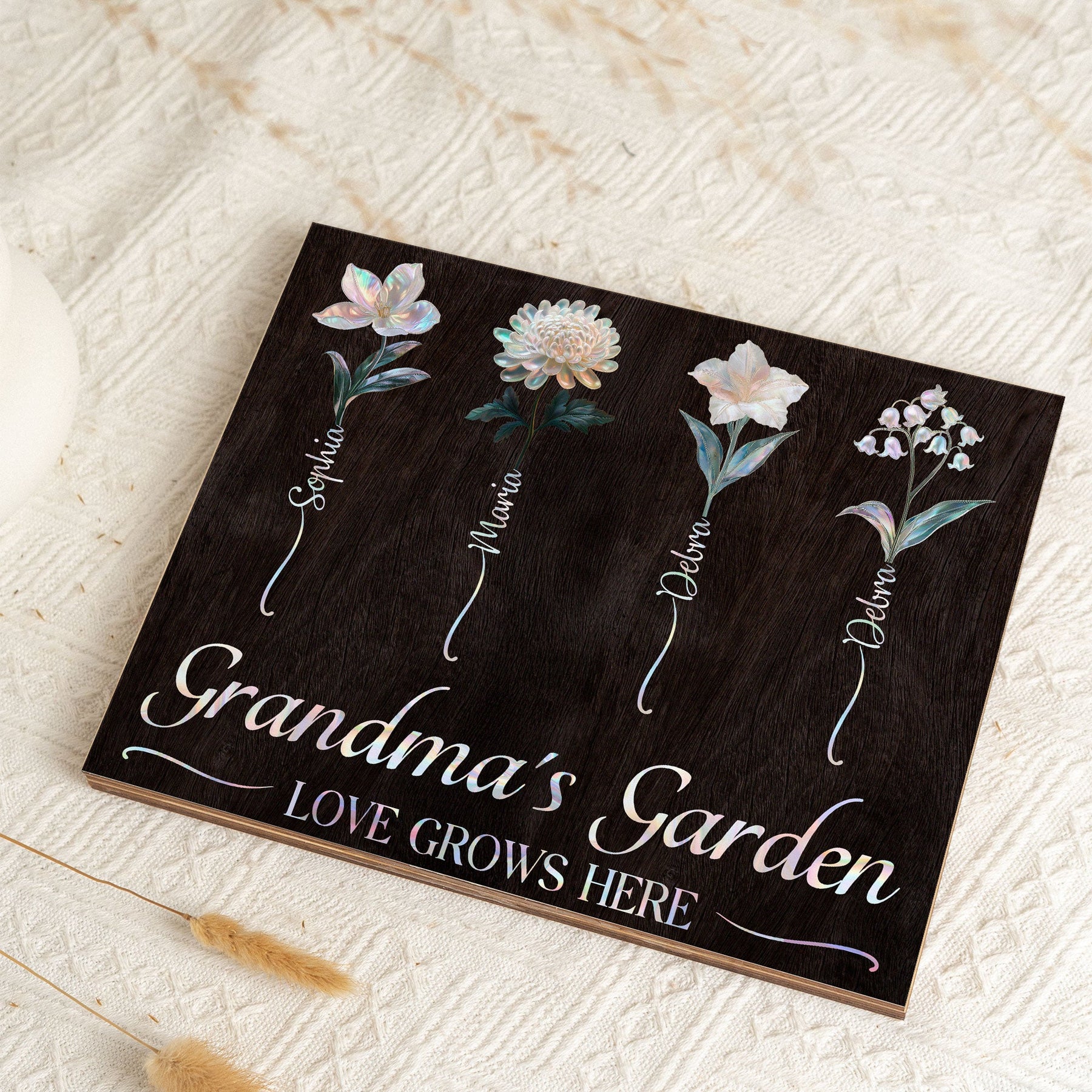 Grandma's Garden - Mother Of Pearl Effect - Personalized Wood Plaque
