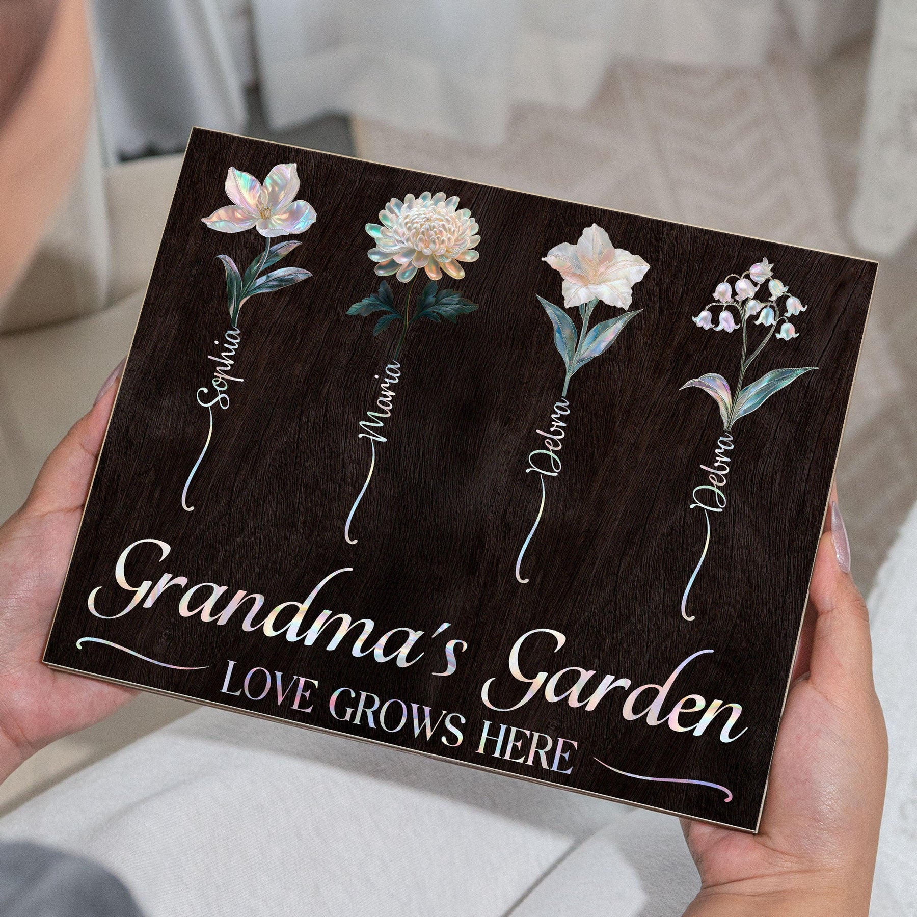 Grandma's Garden - Mother Of Pearl Effect - Personalized Wood Plaque