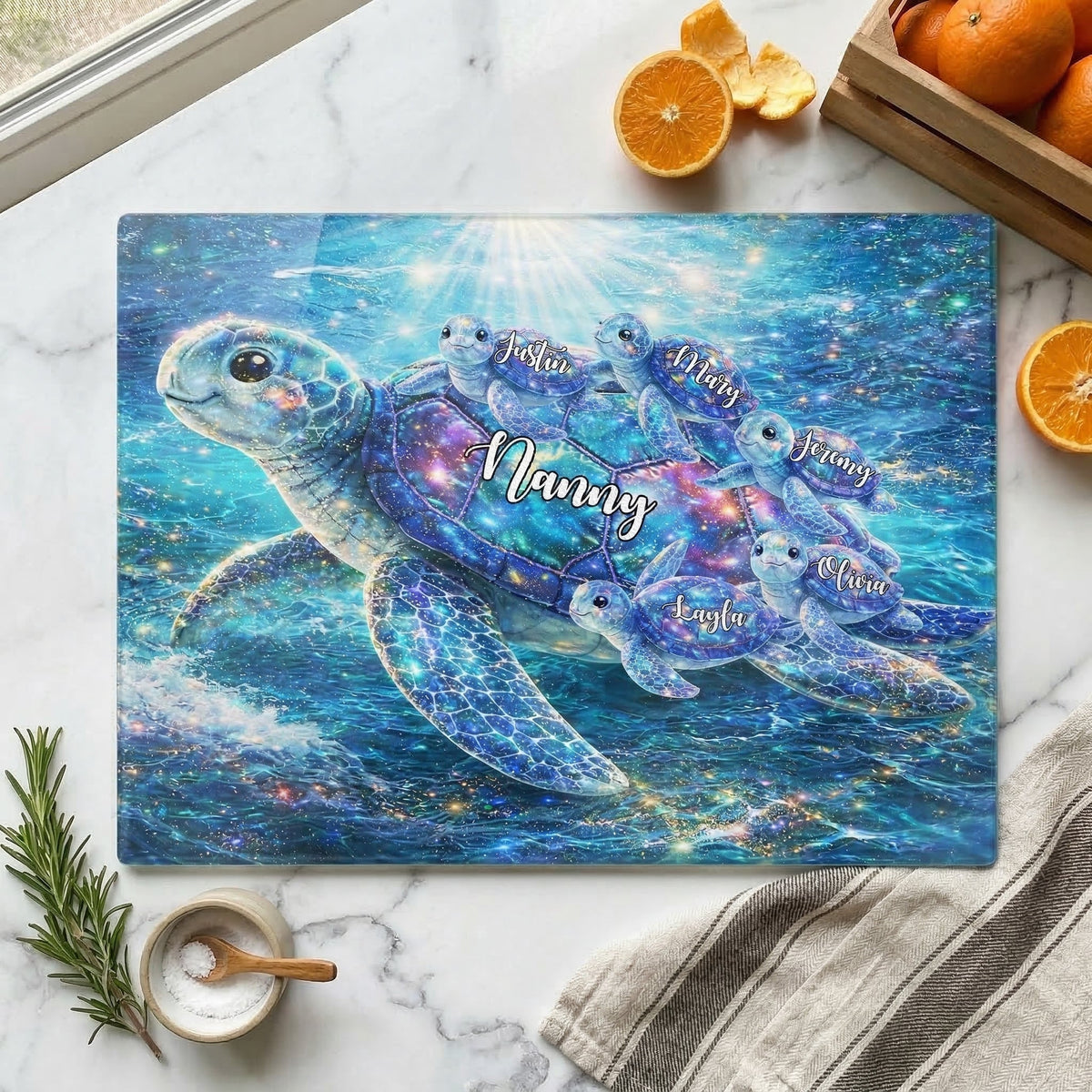 Grandma Turtle Gifts For Mom, Nana, Gigi - With Kids' Names - Personalized Cutting Board
