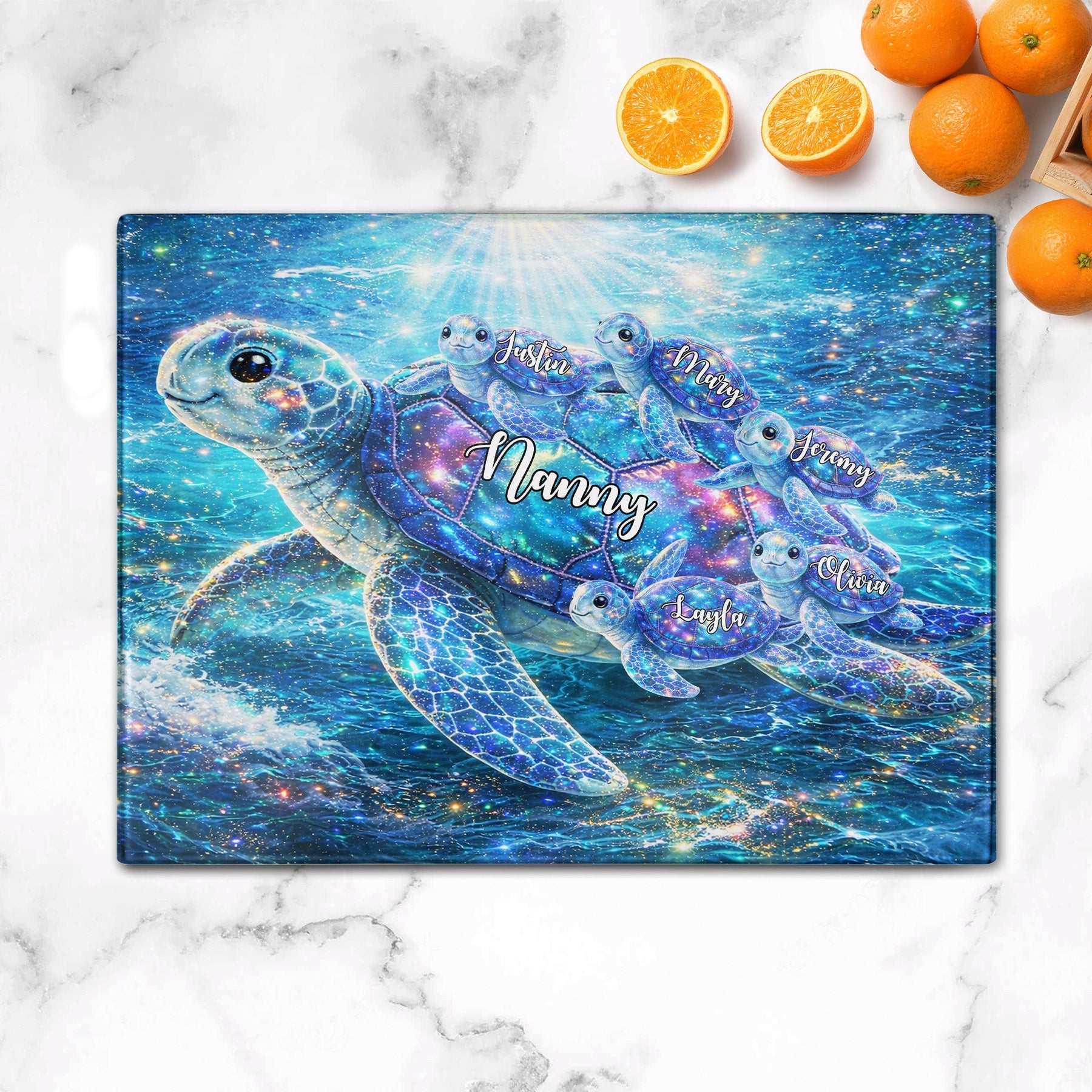 Grandma Turtle Gifts For Mom, Nana, Gigi - With Kids' Names - Personalized Cutting Board