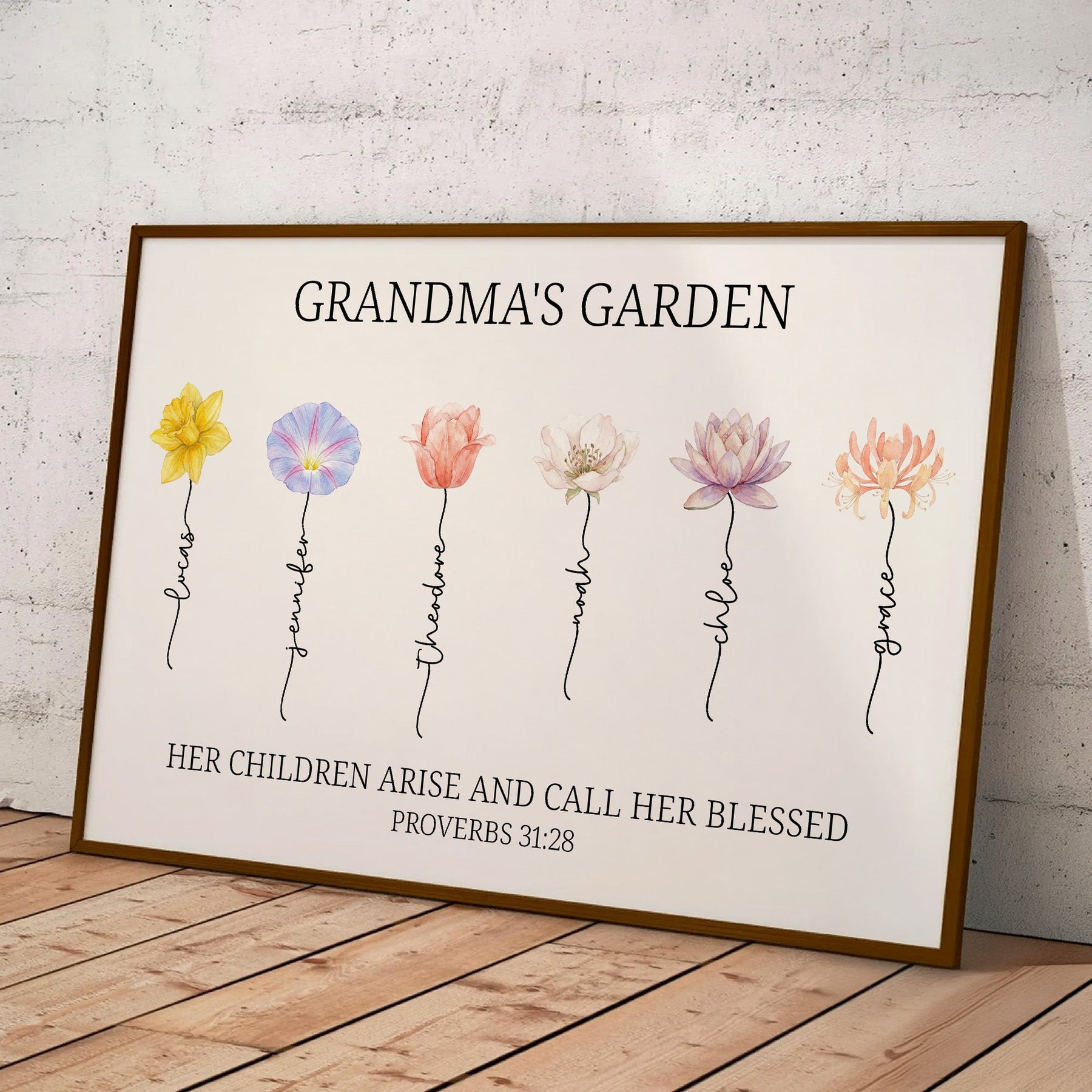 Grandma's Garden Christian Gift For Grandma, Mom - Proverbs 31:28 - Personalized Poster