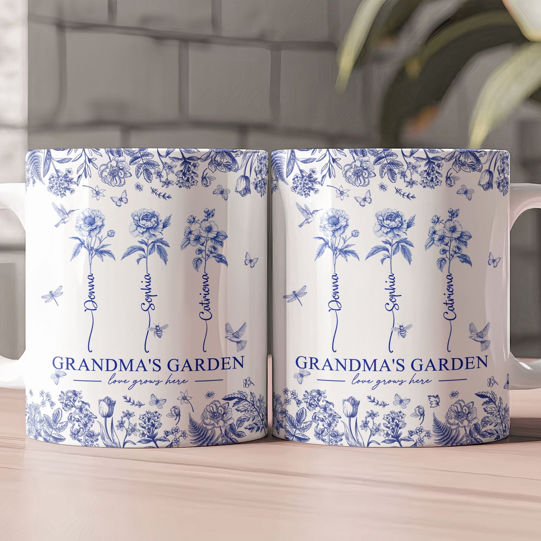 Grandma's Garden - Custom Kids Birth Flower Toile De Jouy - Personalized Mug