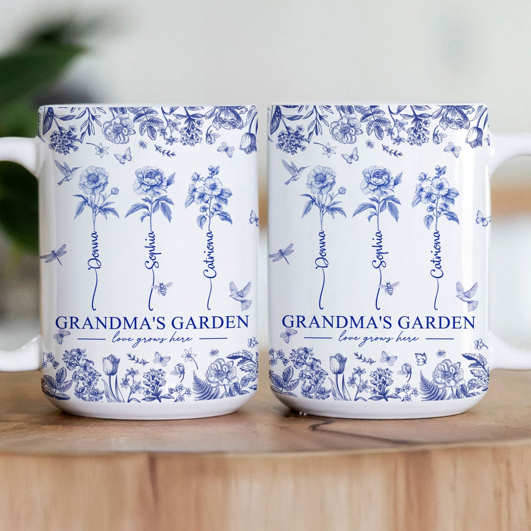 Grandma's Garden - Custom Kids Birth Flower Toile De Jouy - Personalized Mug