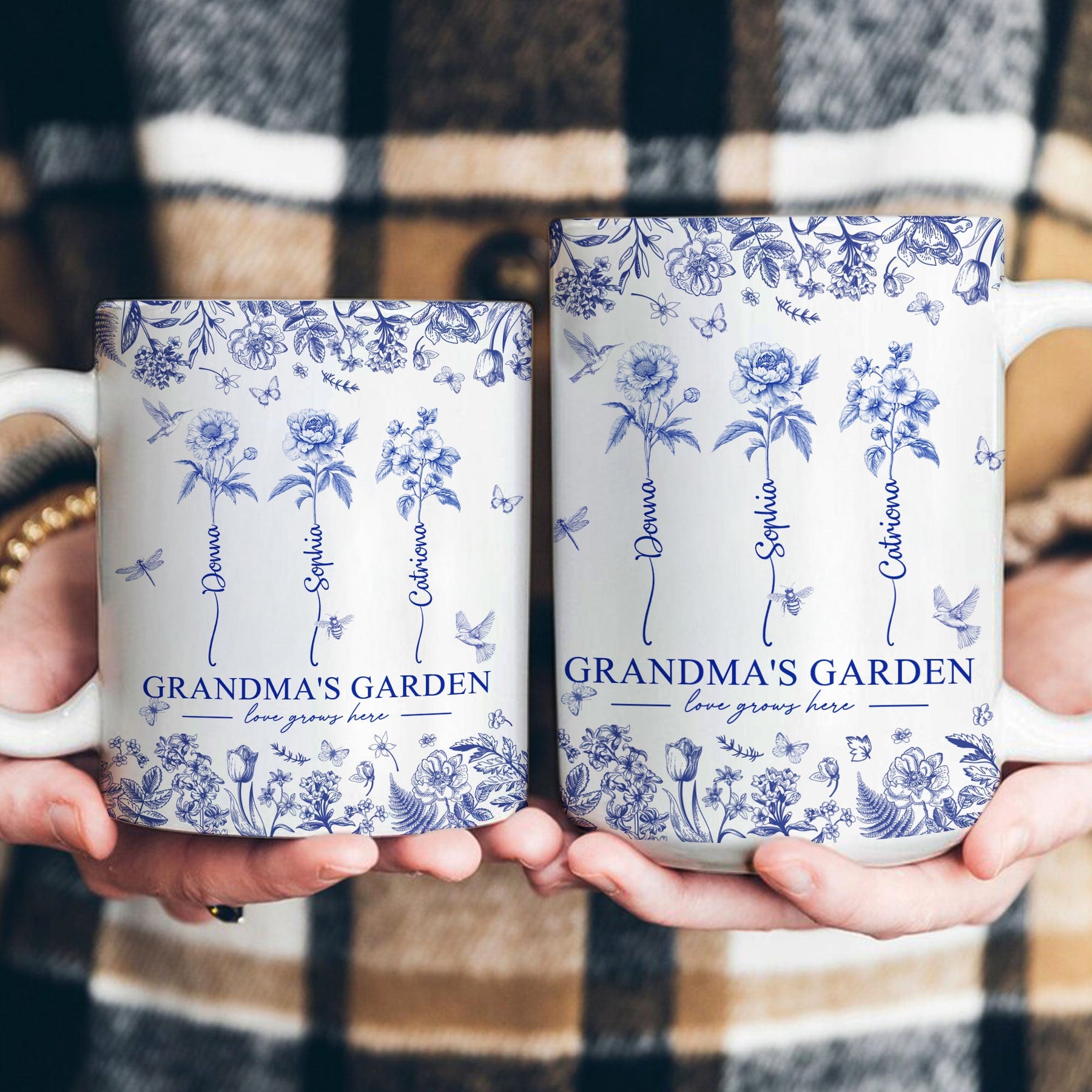 Grandma's Garden - Custom Kids Birth Flower Toile De Jouy - Personalized Mug