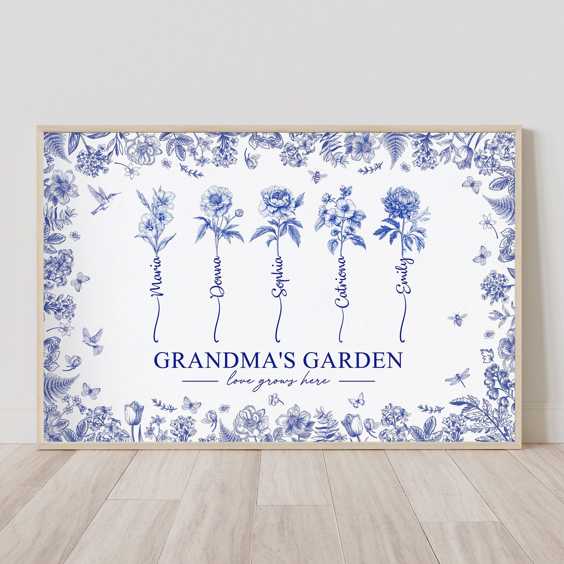 Grandma's Garden - Custom Kids Birth Flower Toile De Jouy - Personalized Poster