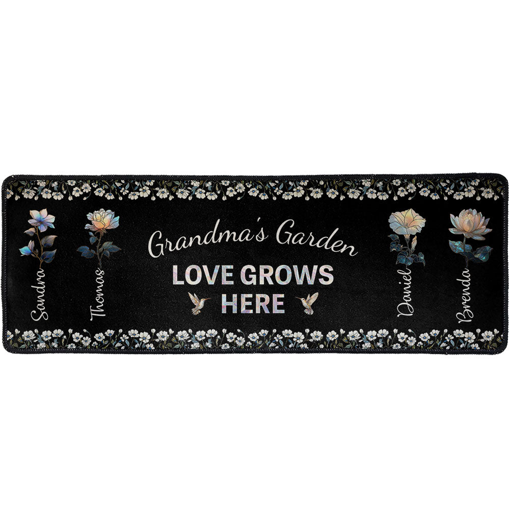 Grandma's Garden Love Grows Here Birth Flower Stained Glass - Personalized Runner Rug