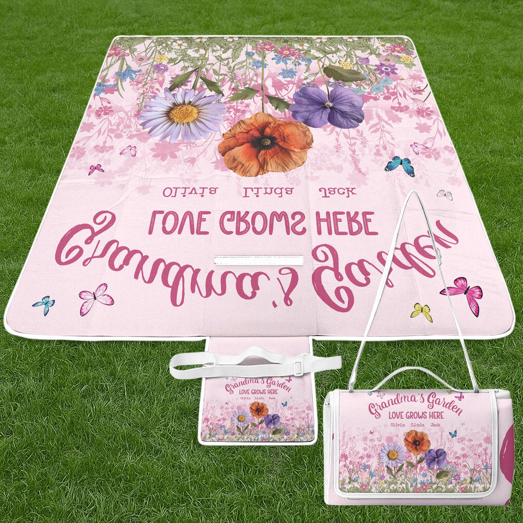 Grandma's Garden Love Grows Here - Personalized Picnic Blanket