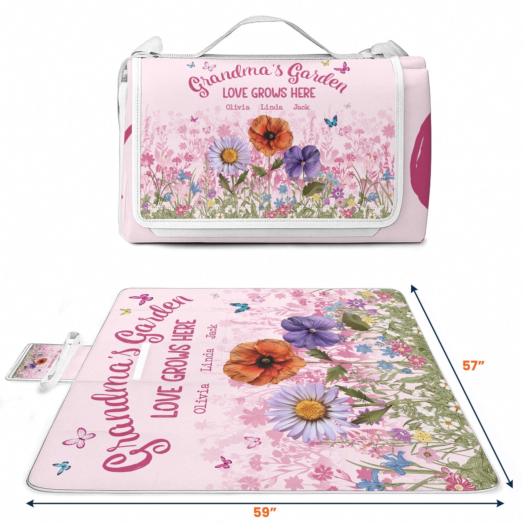 Grandma's Garden Love Grows Here - Personalized Picnic Blanket