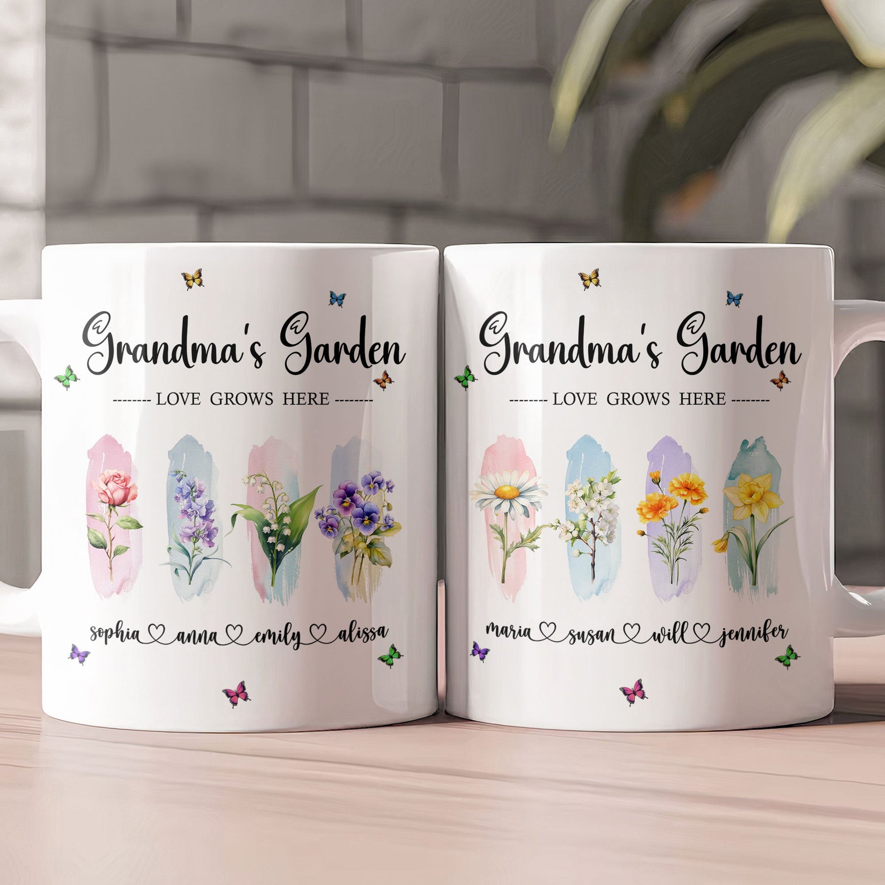 Grandma's Garden Love Grows Here With Grandkid's Birth Flower - Personalized Mug