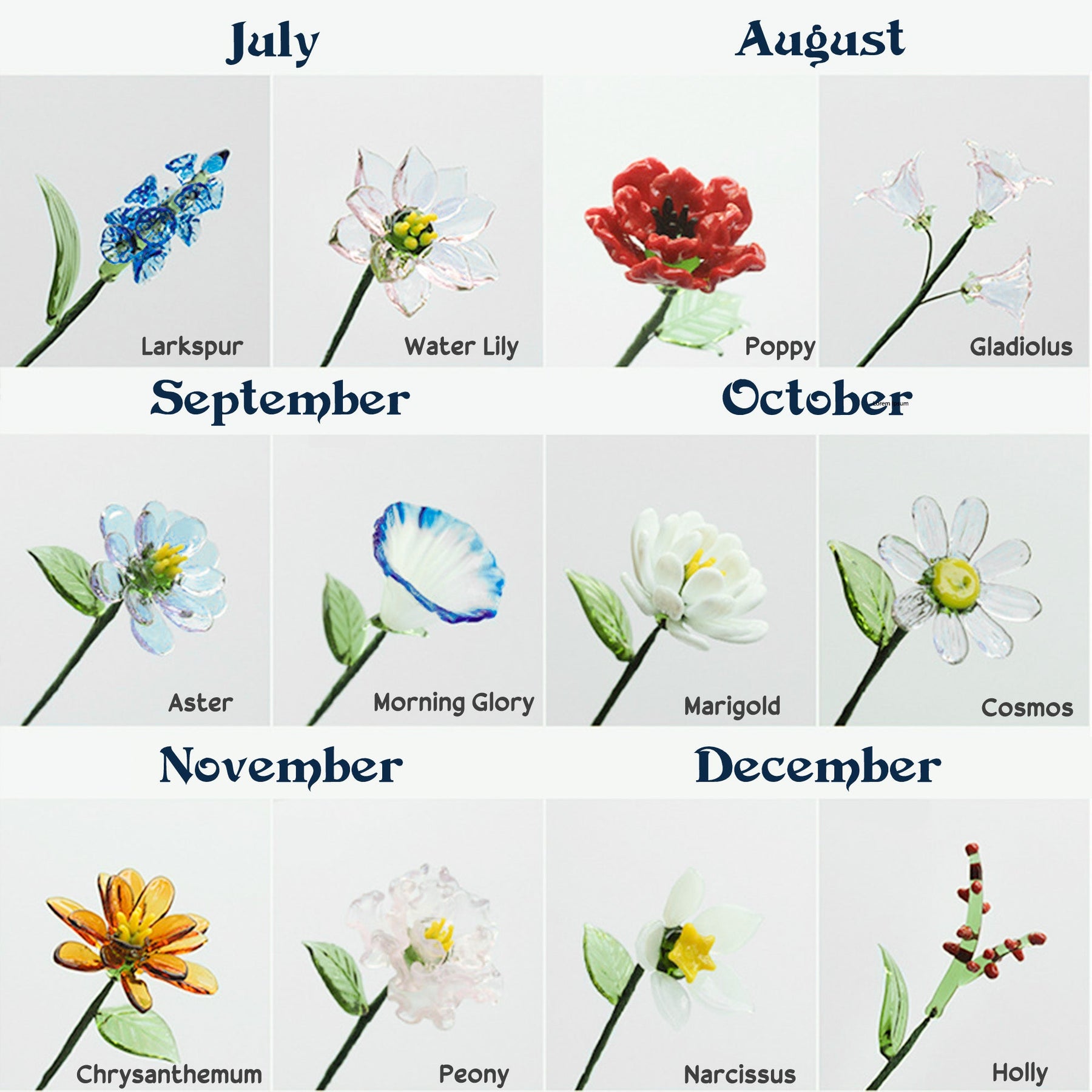 Personalized Glass Birth Month Flowers