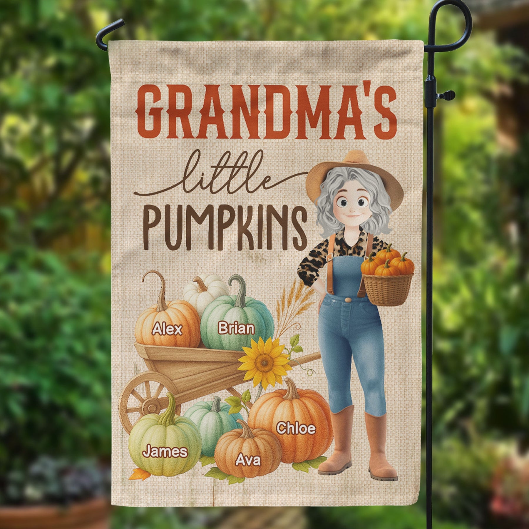 Grandma's Little Pumpkins Love Nana Life Kids, Grandkids Names - Personalized Flag