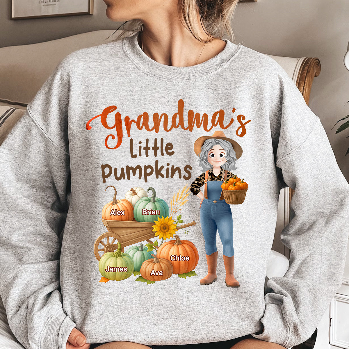 Grandma's Little Pumpkins Love Nana Life Kids, Grandkids Names - Personalized Shirt