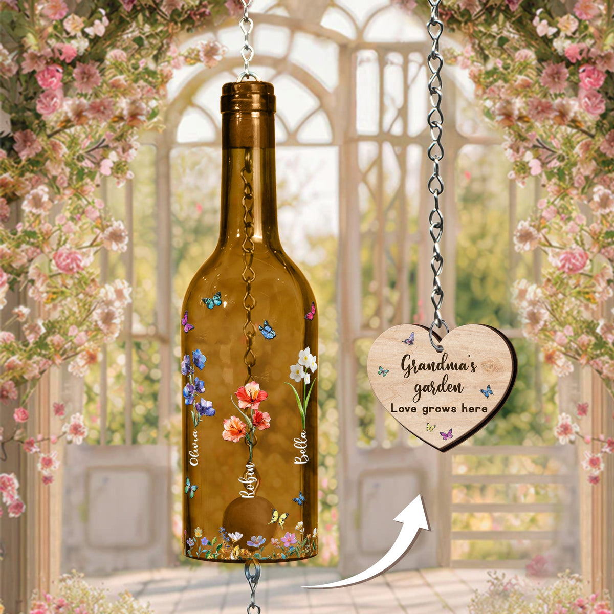 Grandma's Garden Love Grows Here - Personalized Wind Chime