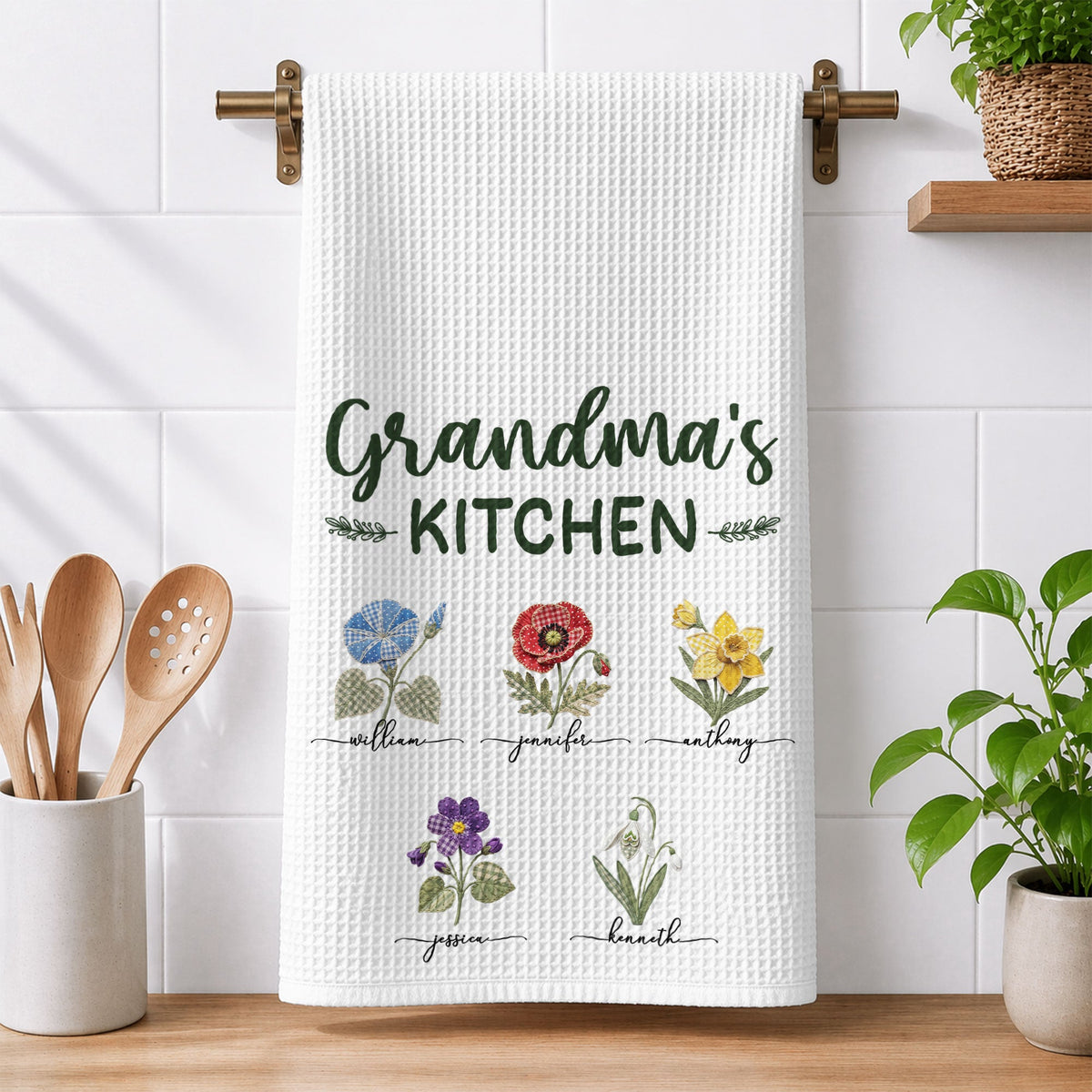 Grandma's Kitchen Patchwork Flower - Personalized Kitchen Towel