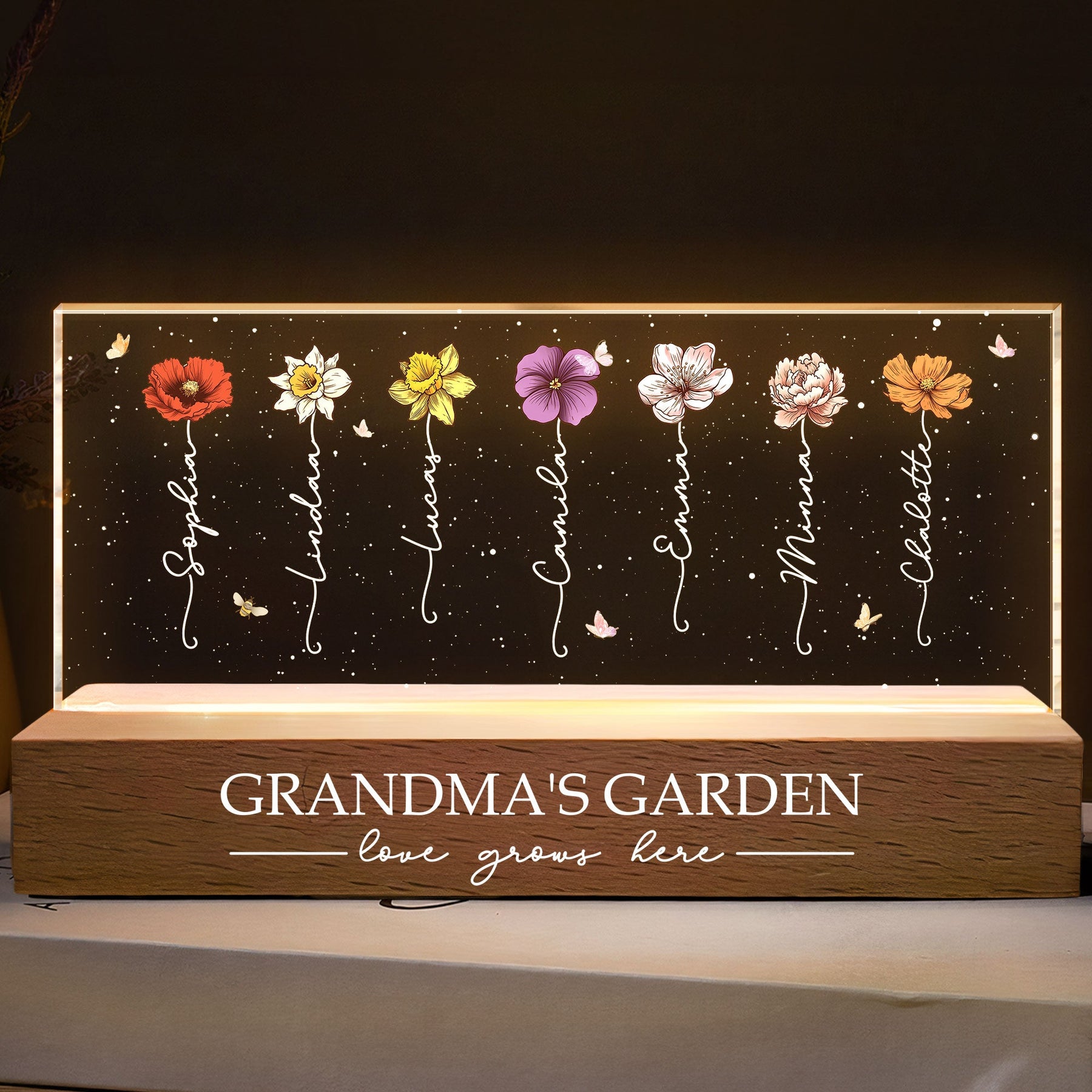 Grandma's Garden Love Grows Here Gift For Grandma, Mom - Personalized LED Night Light