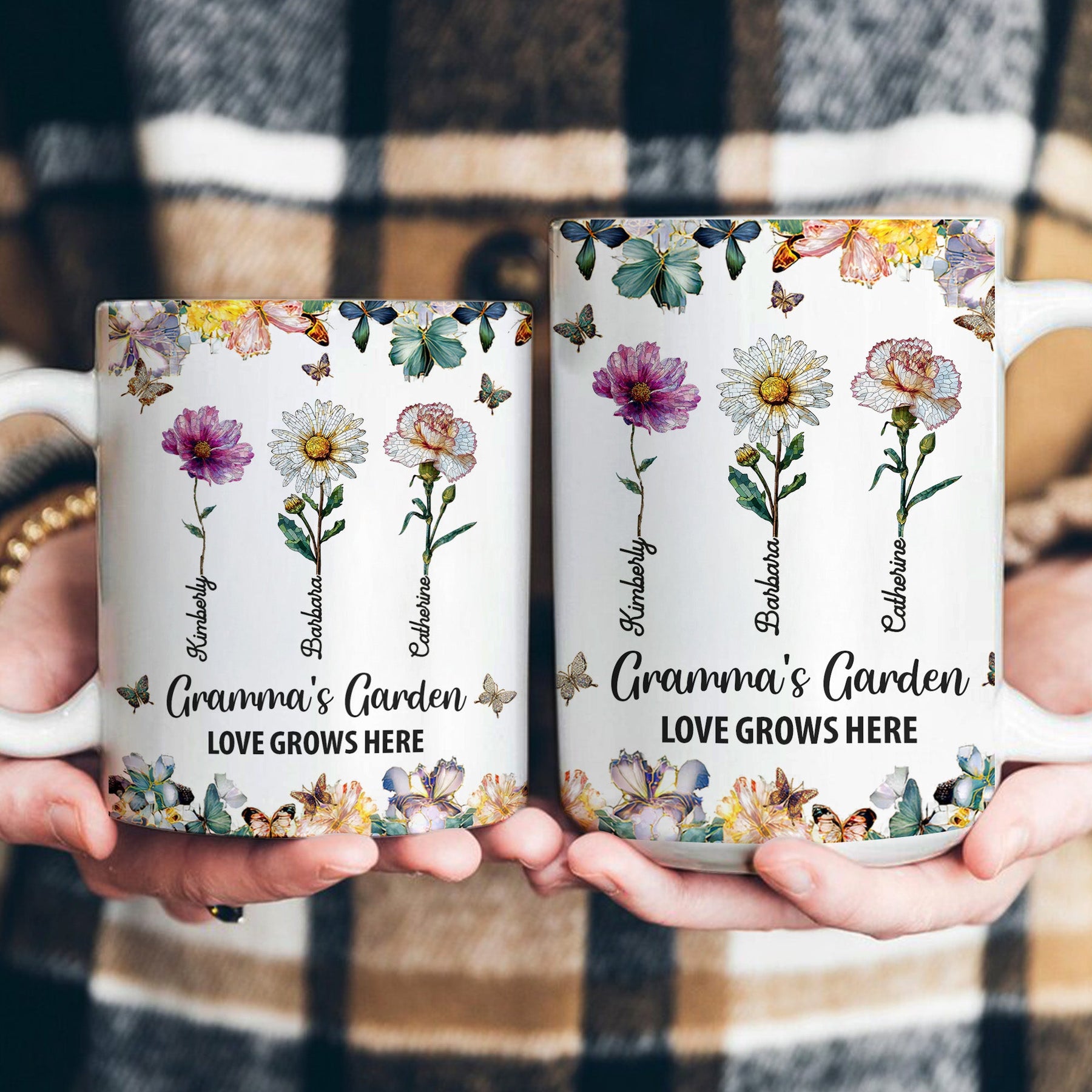 Grandma's Garden Love Grows Here Mosaic Birth Flower - Personalized Mug