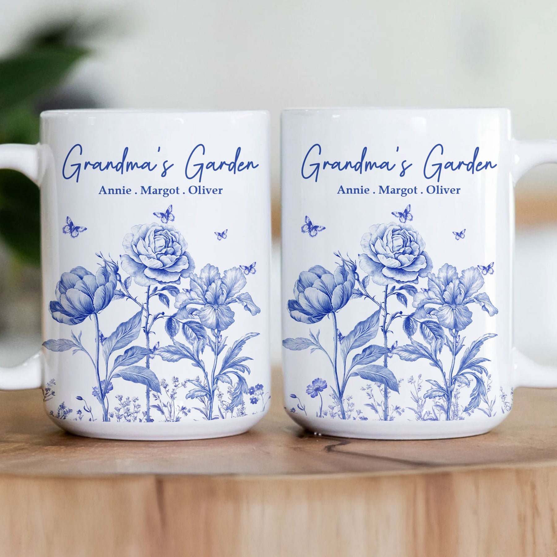 Grandma's Garden Toile Custom Birth Flowers - Personalized Mug - Gift For Grandma
