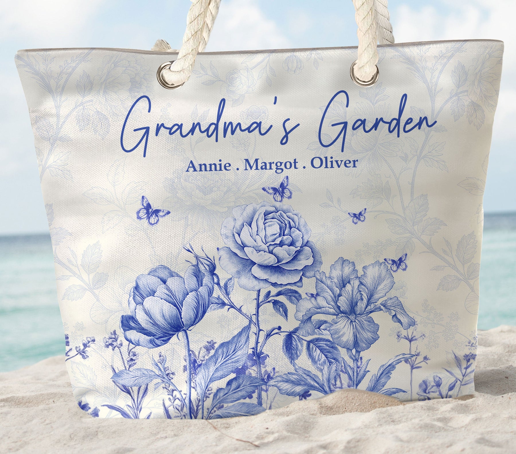 Grandma's Garden Toile De Jouy Style - Personalized Beach Bag