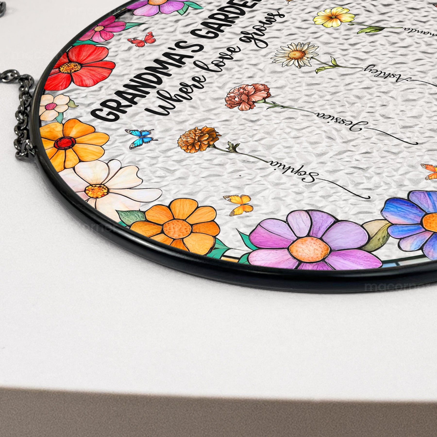 Grandma's Garden Ver 2 - Personalized Stained Glass Window Hanging Suncatcher Ornament