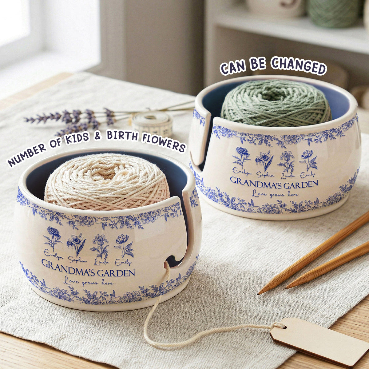 Grandma's Garden Custom Birth Flower  - Personalized Yarn Bowl