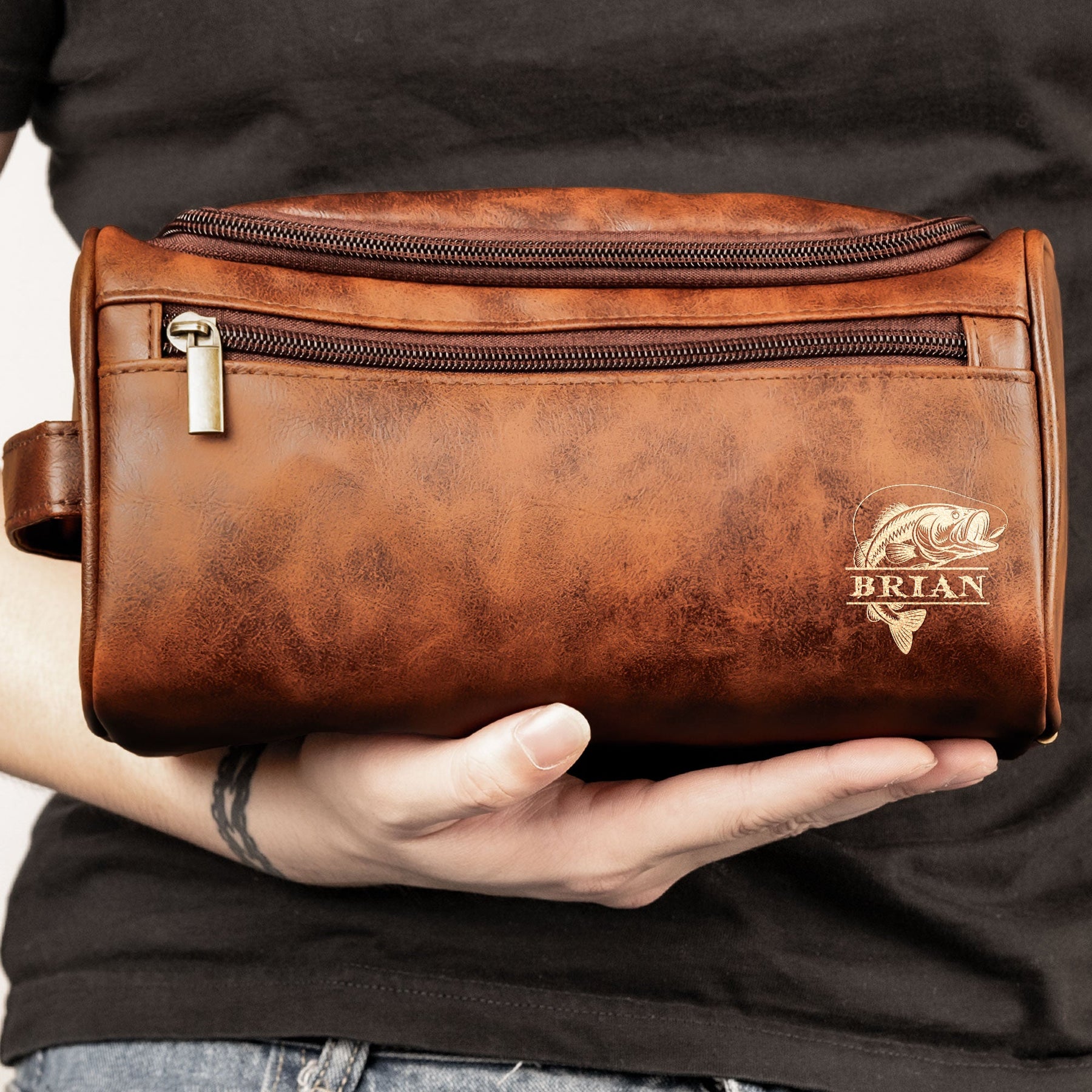 Grandpa Hobby Monogram - Personalized Leather Toiletry Bag