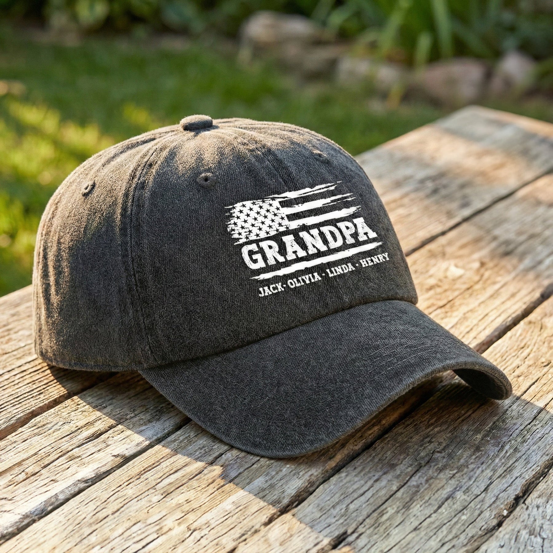Grandpa USA Flag - Personalized Distressed Denim Cap