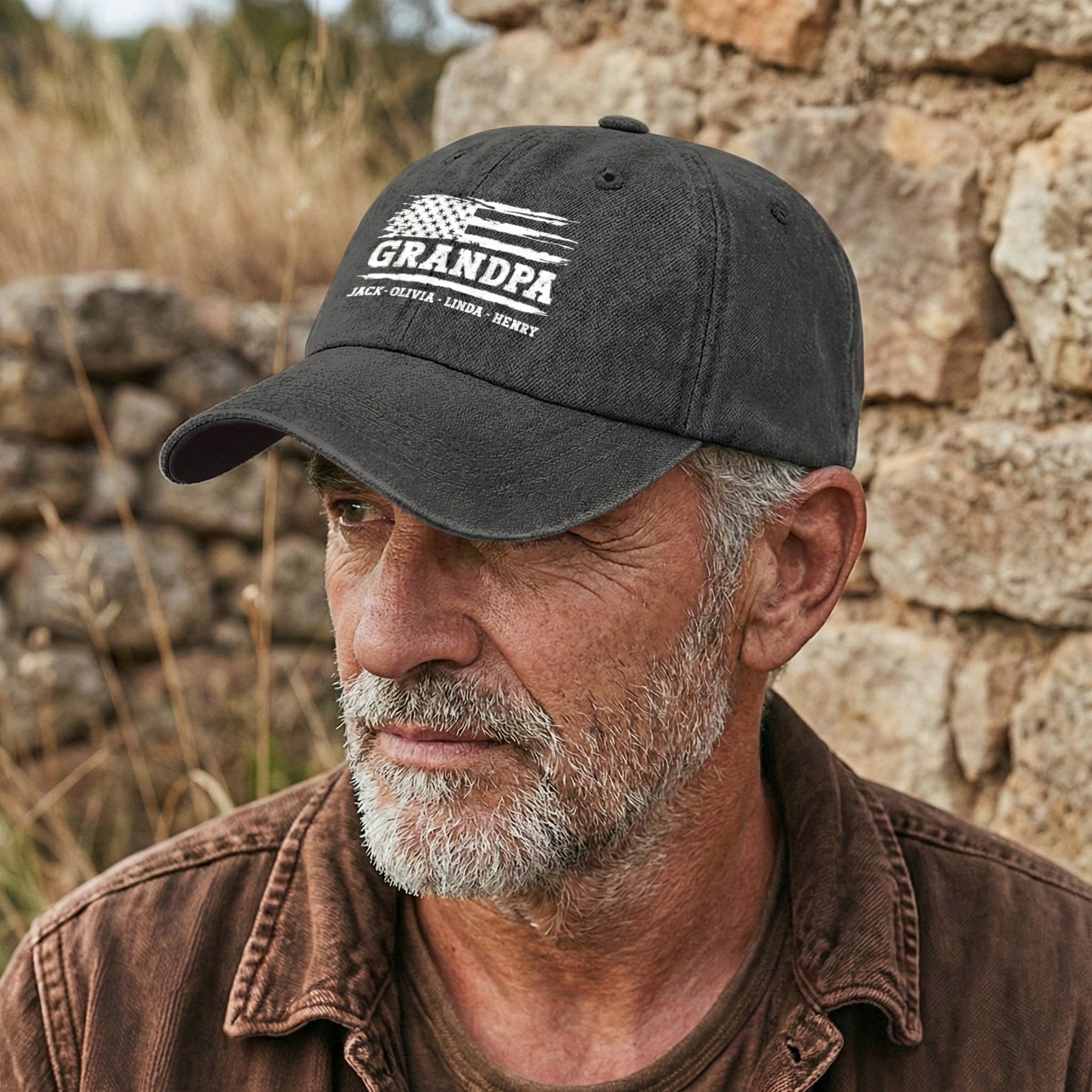 Grandpa USA Flag - Personalized Distressed Denim Cap