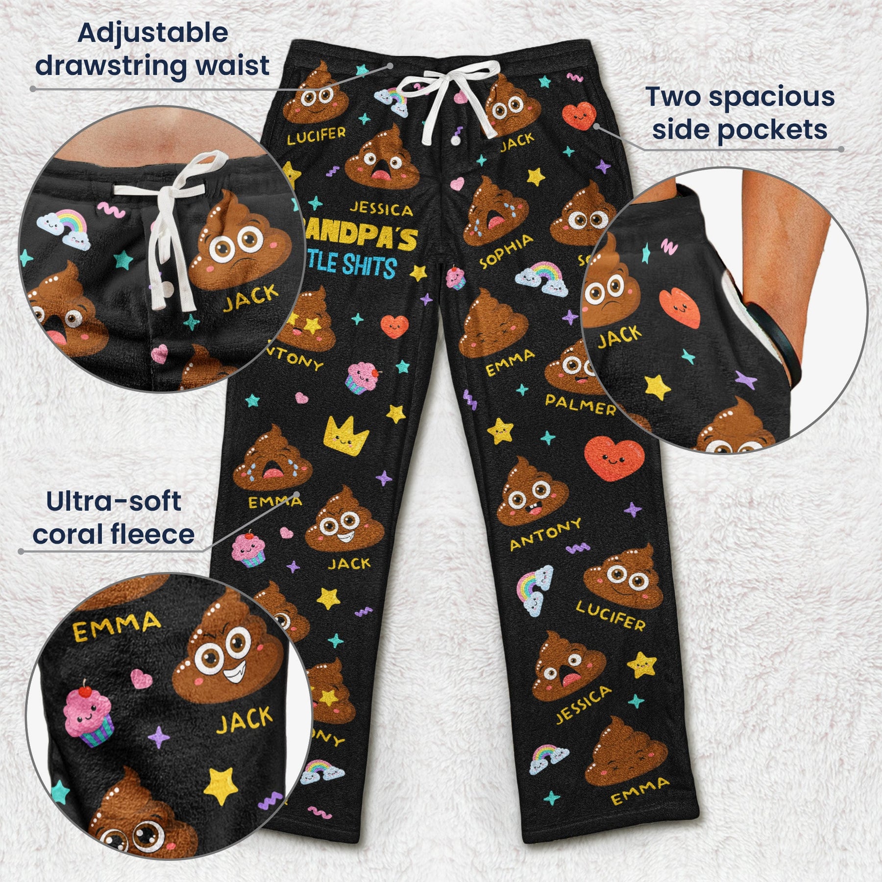 Grandpa's Little Shit - Personalized Fleece Pajama Pants