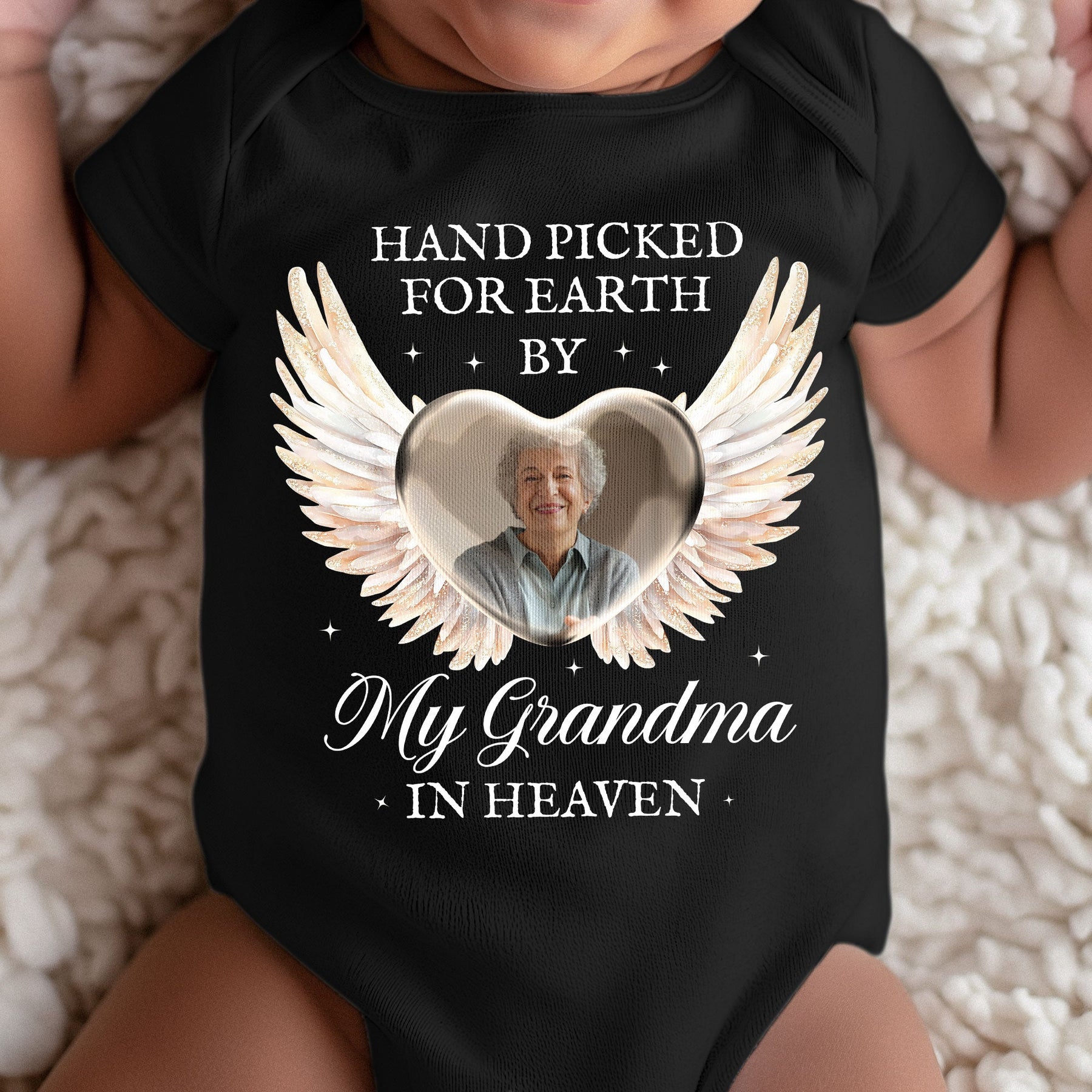 Hand Picked For Earth By My Loved One In Heaven - Personalized Photo Baby Bodysuit