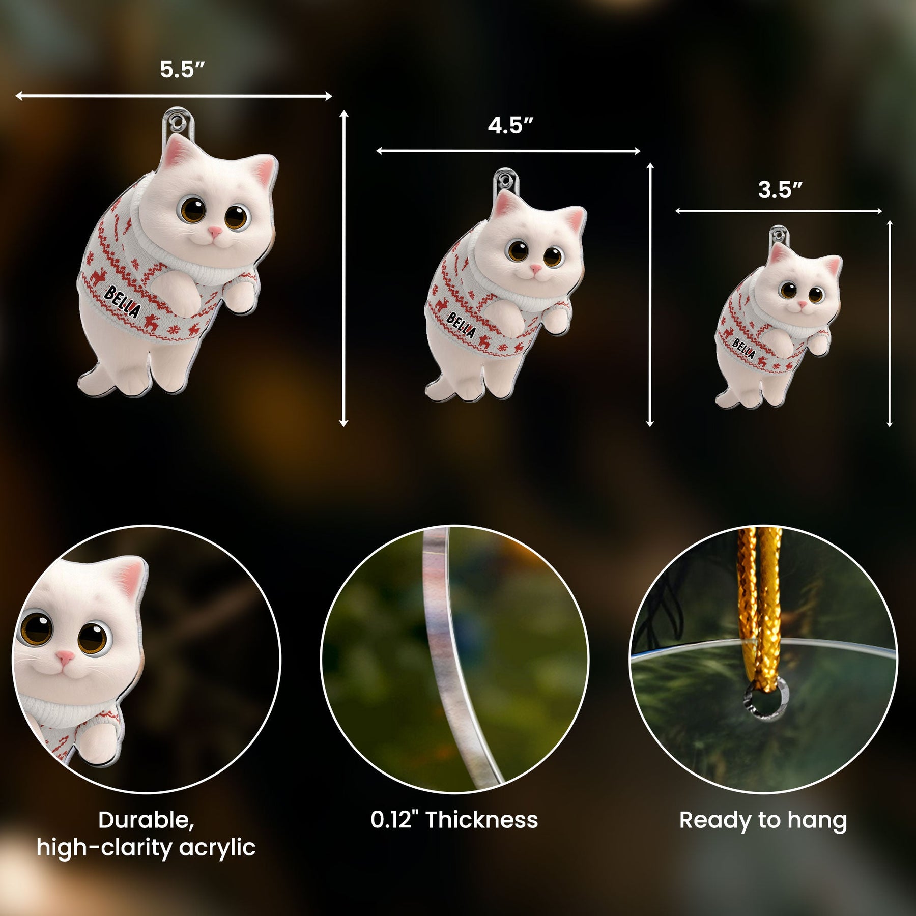 Hanging Cat - New Version - Personalized Acrylic Ornament