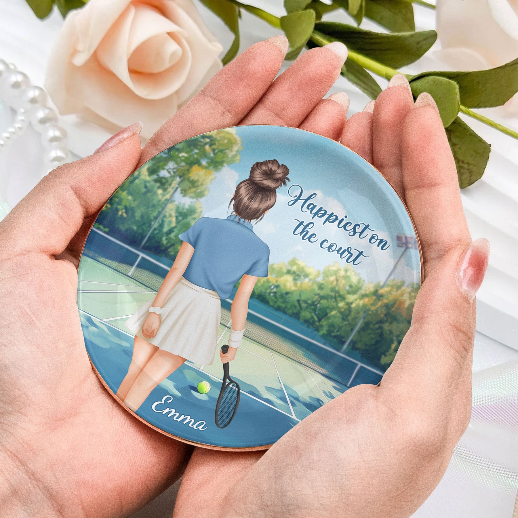 Happiest On The Court Tennis Player - Personalized Jewelry Dish