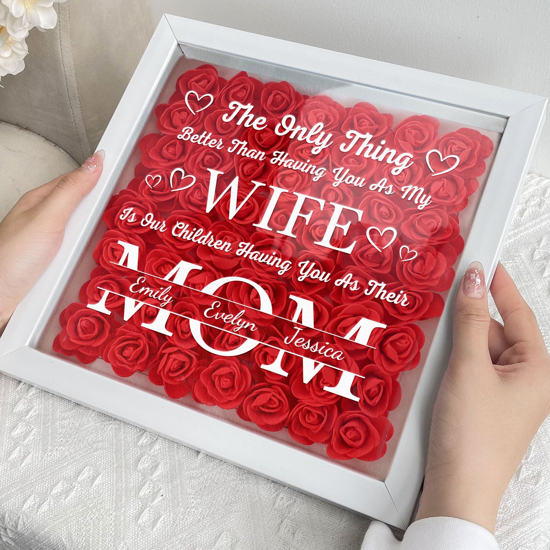 Having You As My Wife Mother's Day Gift - Personalized Flower Shadow Box With LED Light - Gift For Wife