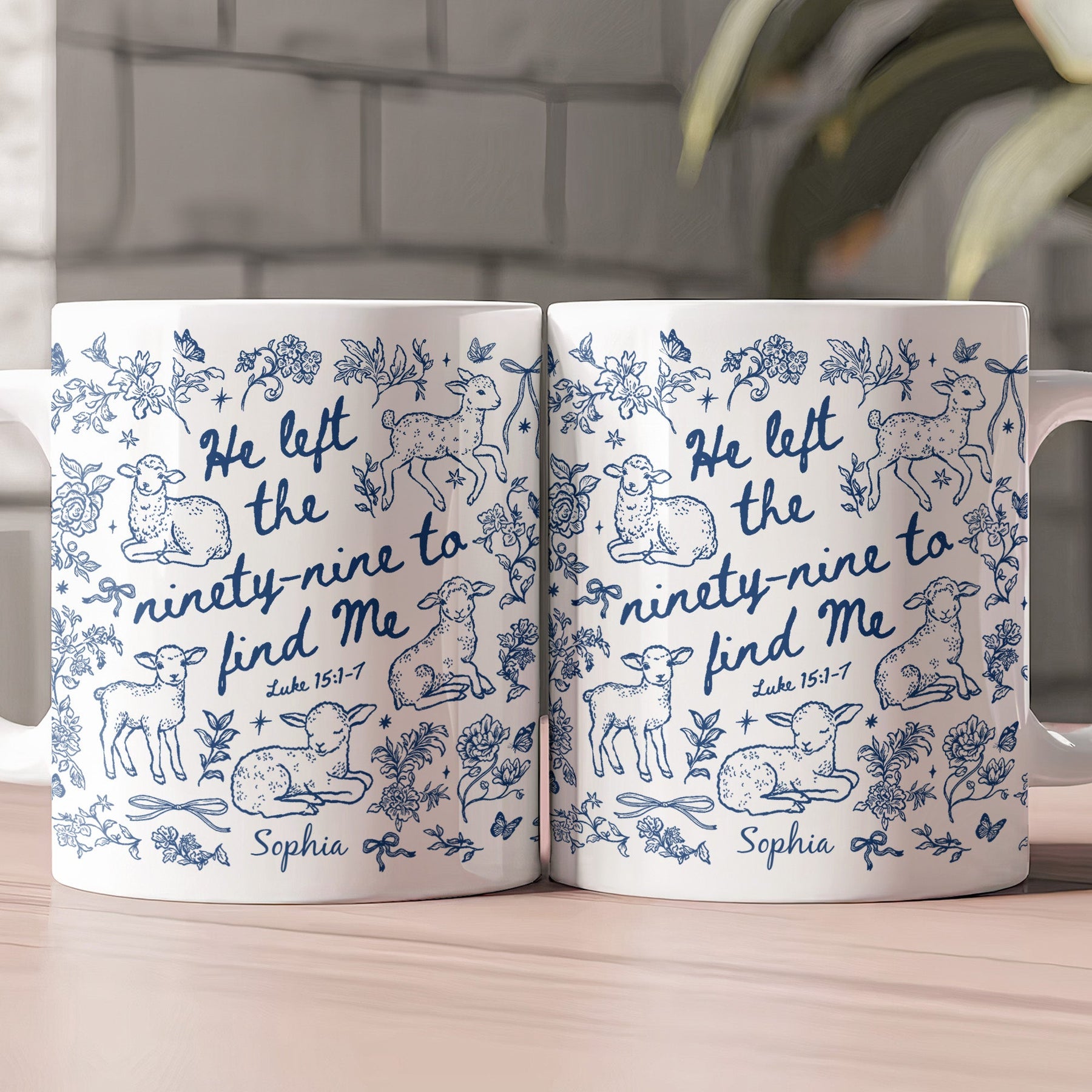 He Left The 99 To Find Me - Lost Sheep Toile De Jouy - Personalized Mug