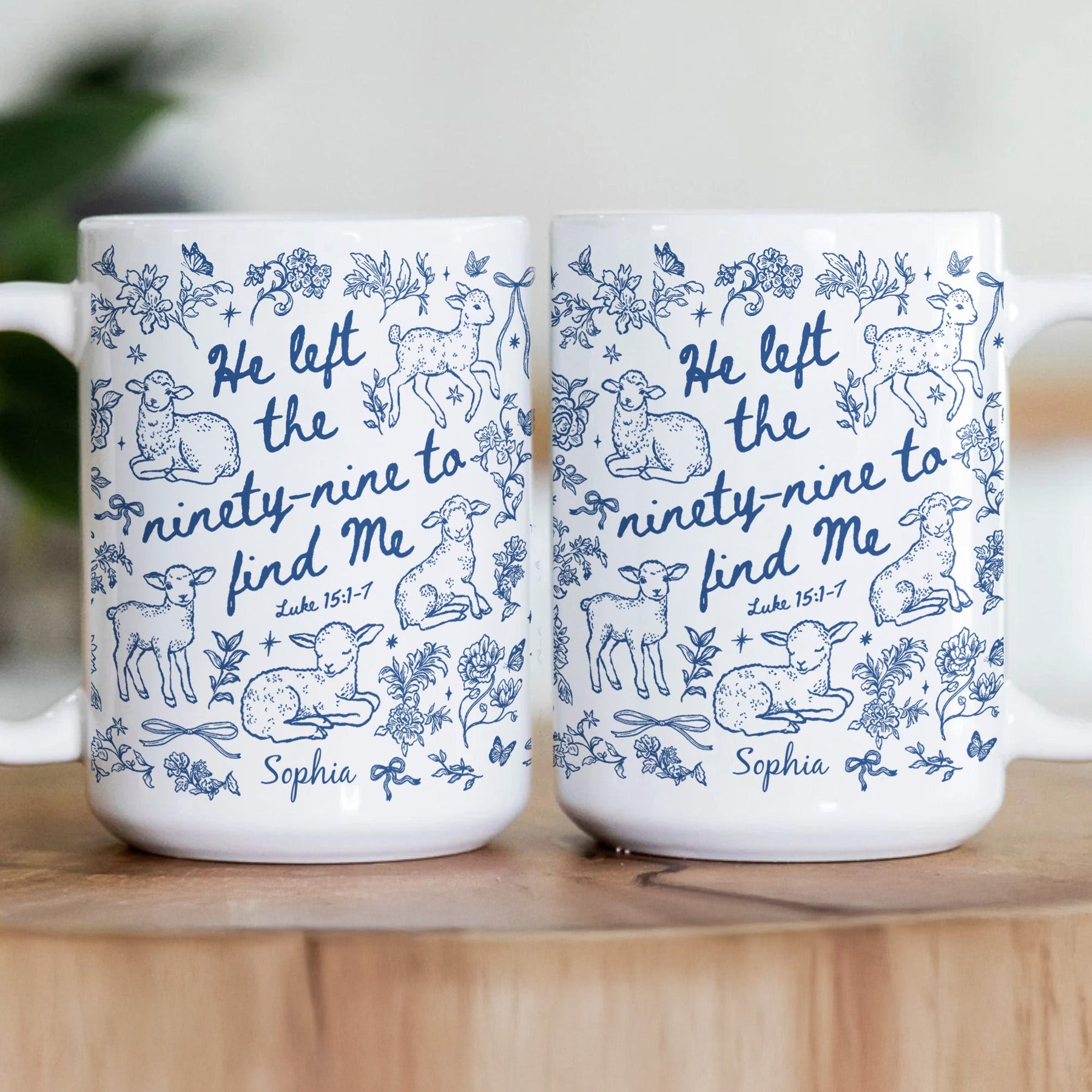 He Left The 99 To Find Me - Lost Sheep Toile De Jouy - Personalized Mug
