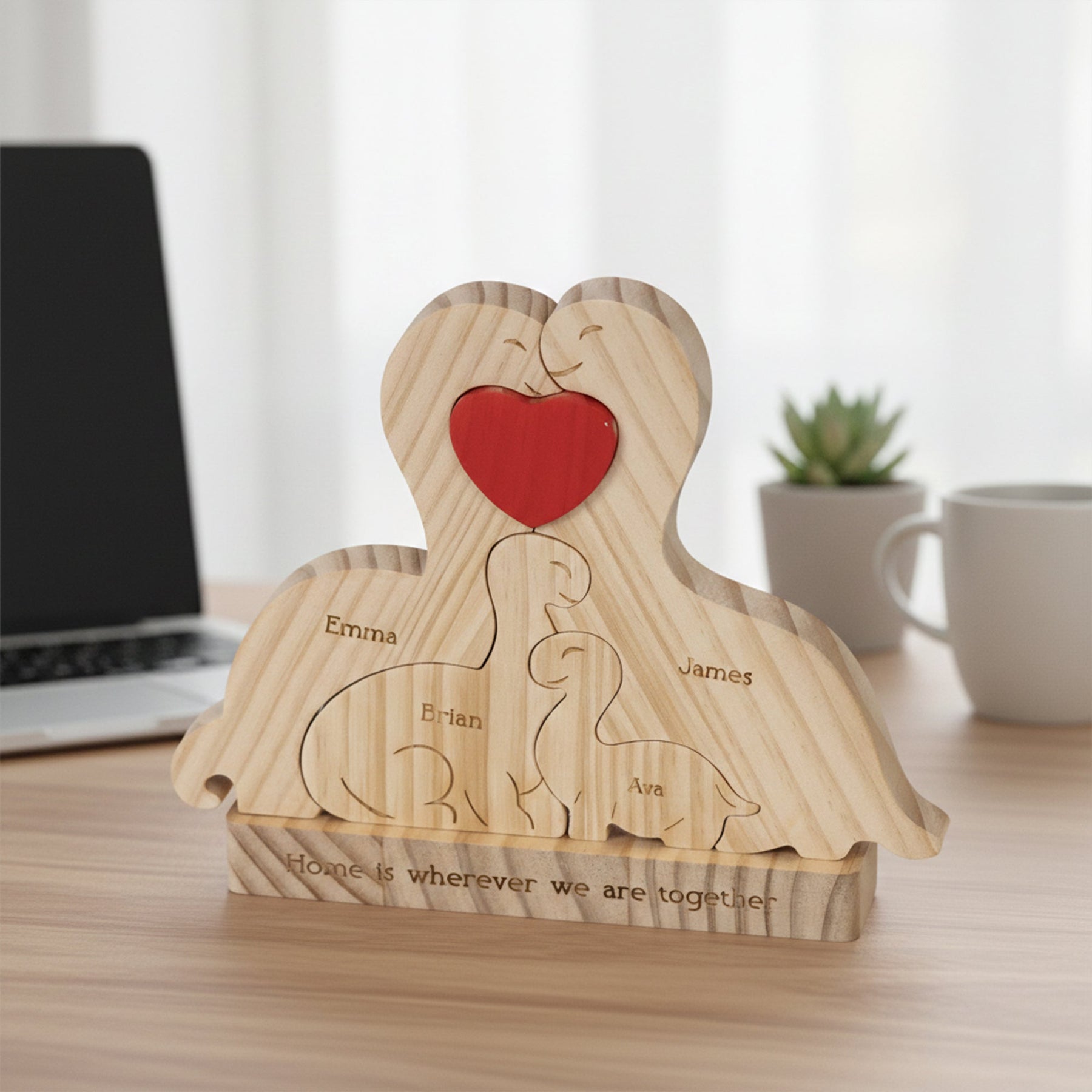 Home Is Where We Are Together Dinosaur Family Puzzle - Personalized Wooden Family Puzzle
