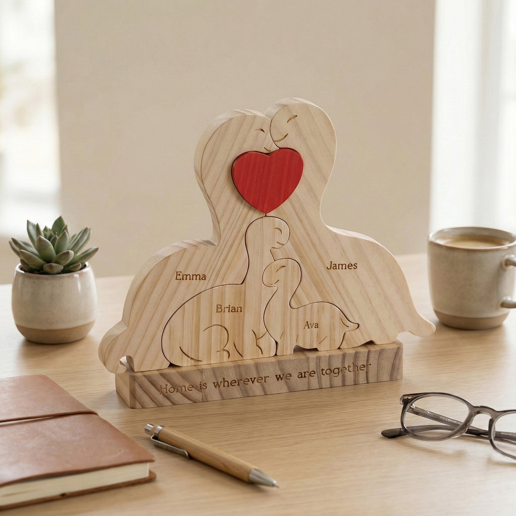 Home Is Where We Are Together Dinosaur Family Puzzle - Personalized Wooden Family Puzzle