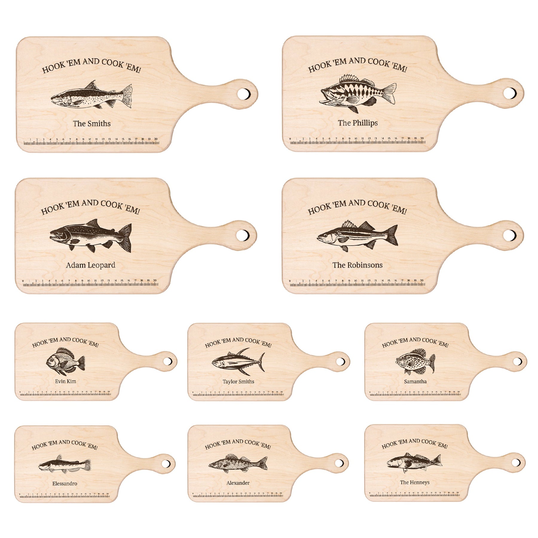 Hook 'Em And Cook 'Em - Personalized Cutting Board